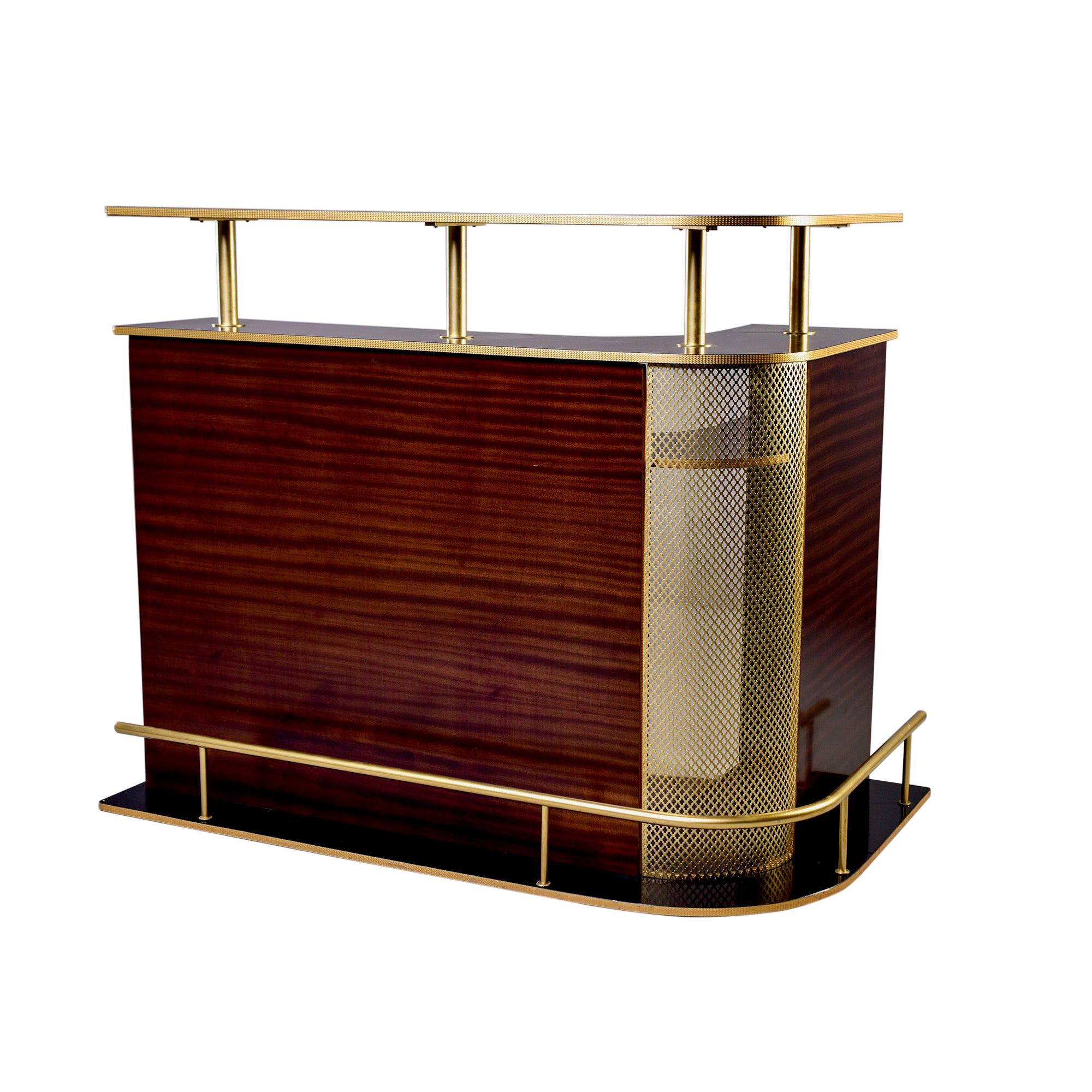French Modernist Mahogany and Brass Bar