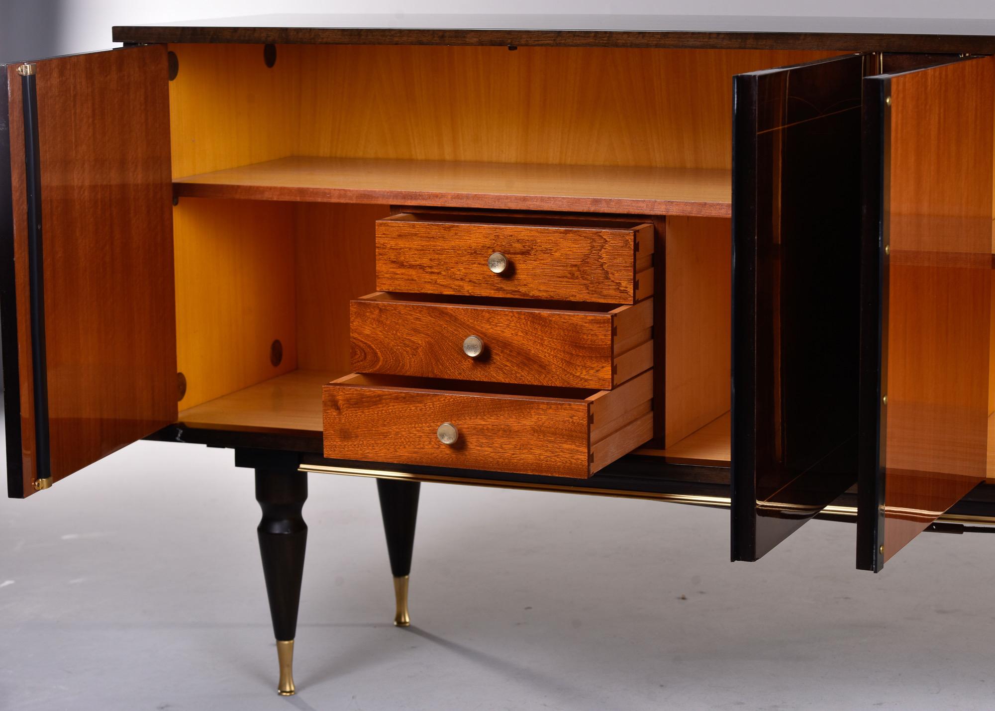 20th Century French Modernist Mahogany Buffet with Brass Trim For Sale