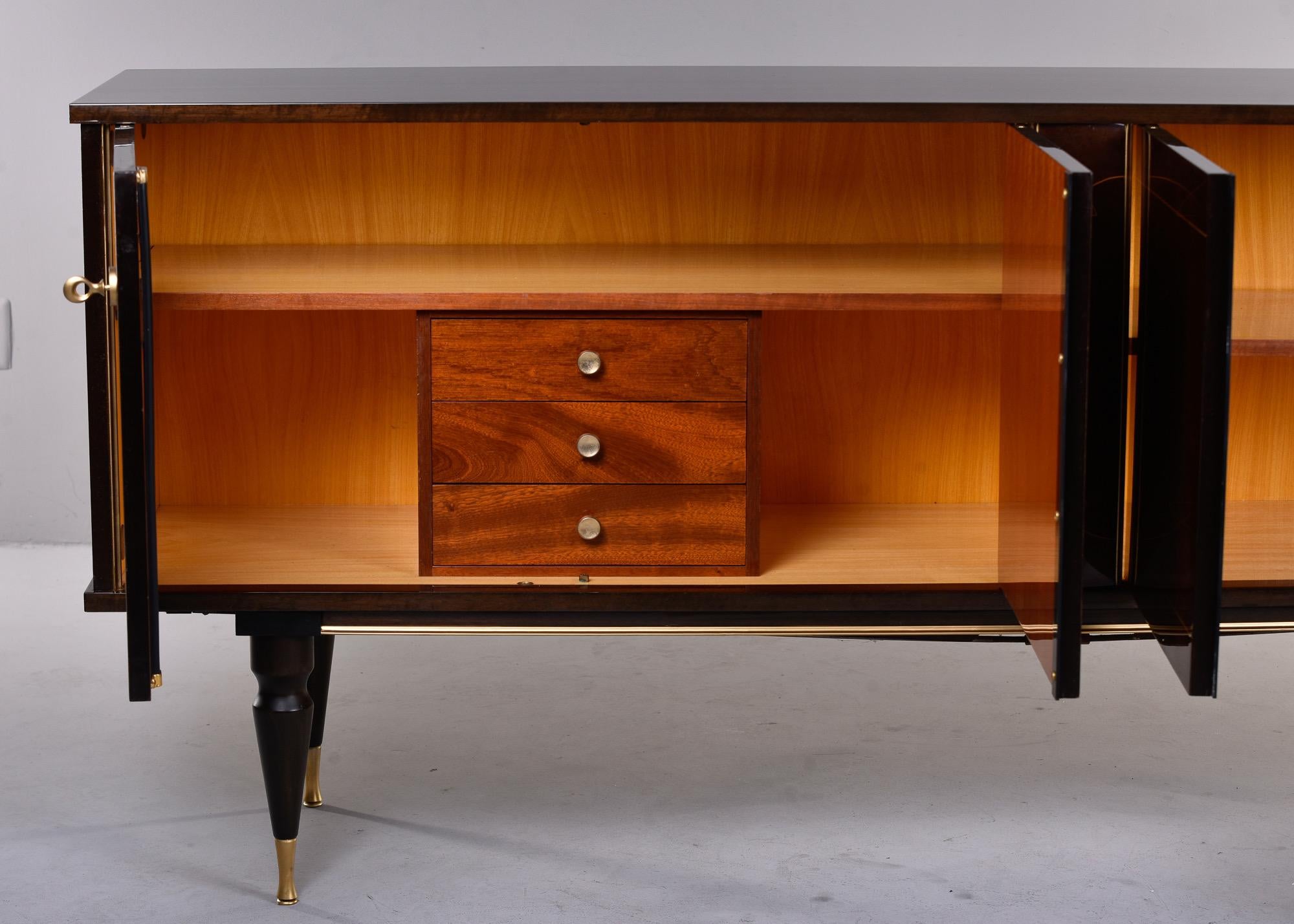 French Modernist Mahogany Buffet with Brass Trim For Sale 3