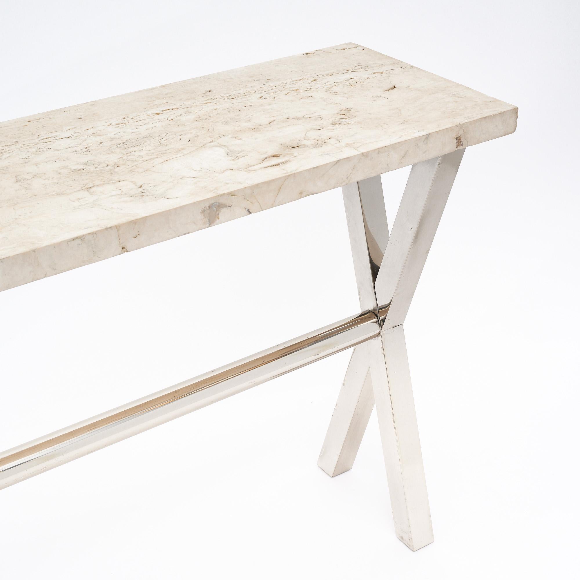 French Modernist Marble Console Table In Good Condition For Sale In Austin, TX