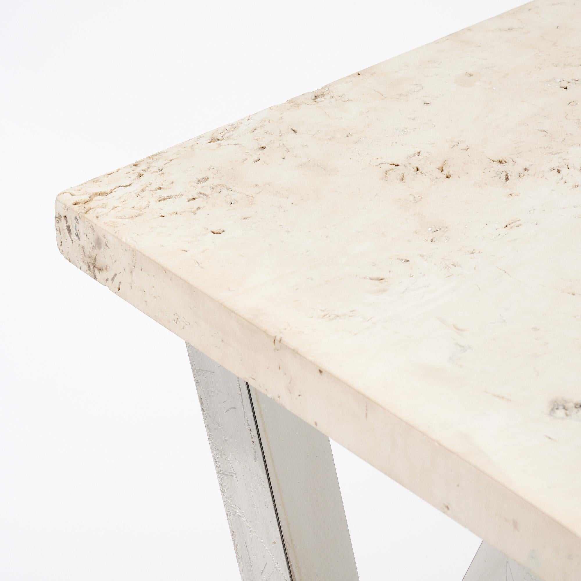 Late 20th Century French Modernist Marble Console Table For Sale