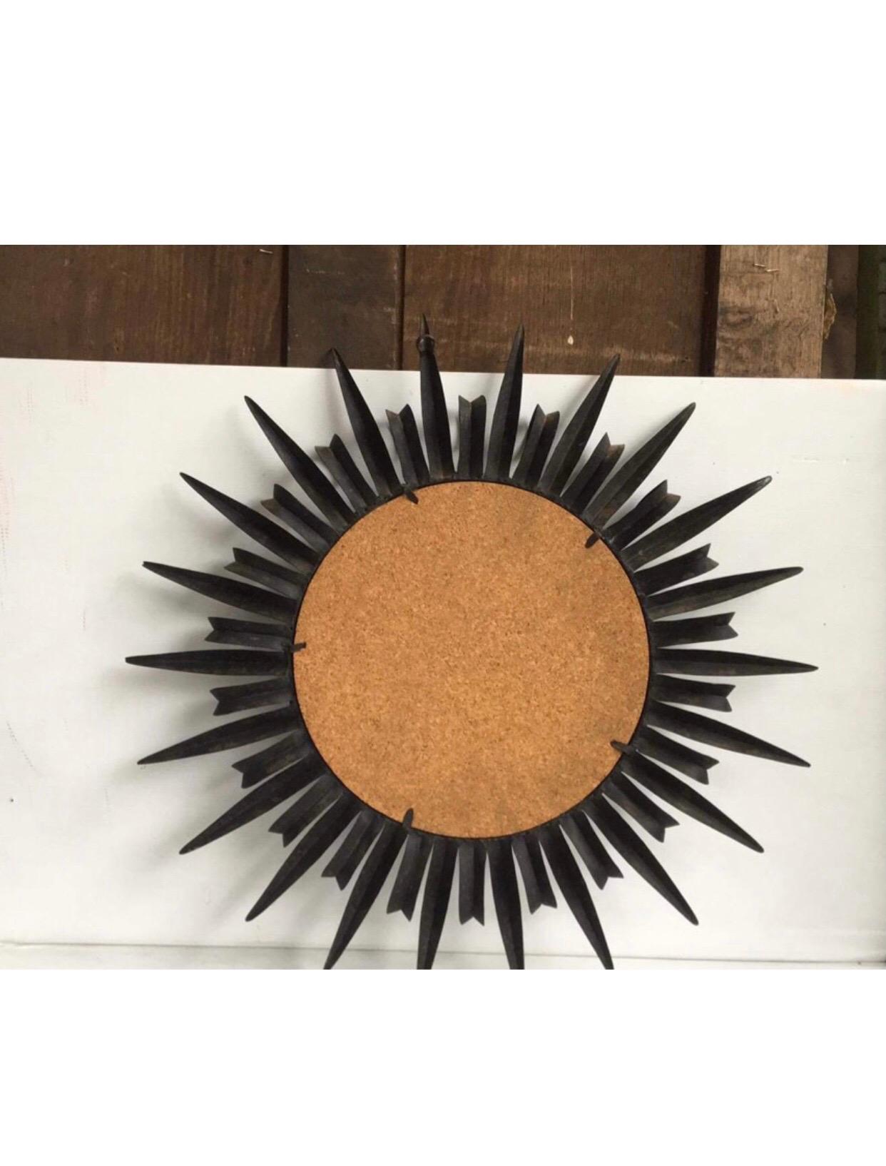 French Modernist Metal Sunburst Mirror In Good Condition For Sale In Austin, TX