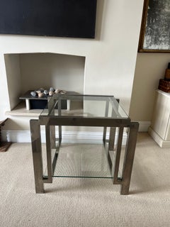 French modernist nickel and glass two tier side table.