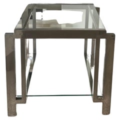 Antique French modernist nickel and glass two tier side table.