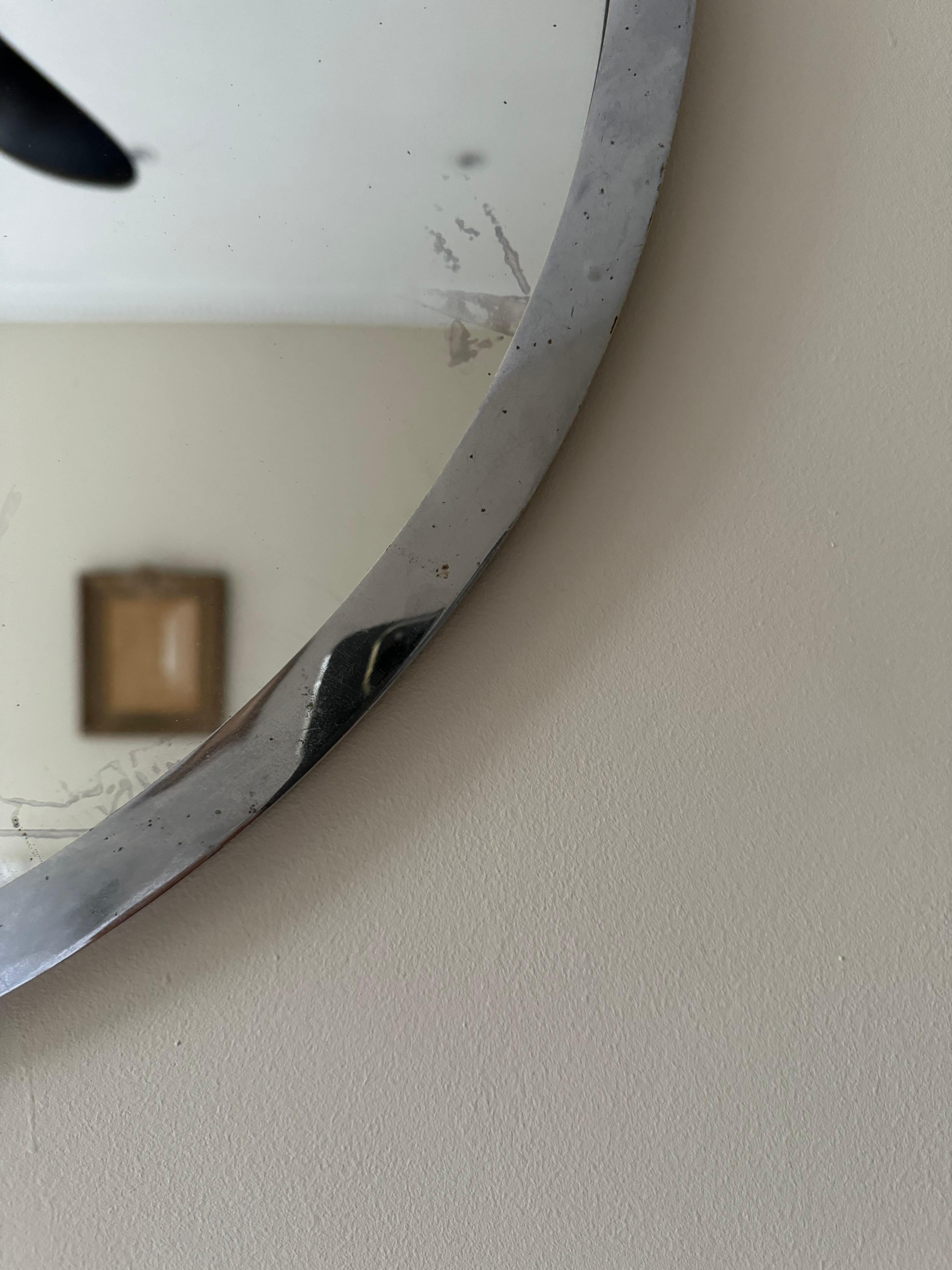 XX secolo Specchio rotondo modernista francese in nichel e ottone in vendita