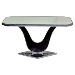French Modernist Nickel Plated and Mirrored Side Table in Style of Jacques Adnet
