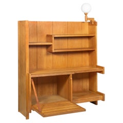 French Modernist Oak Bar Cabinet Bookshelf by Guillerme and Chambron