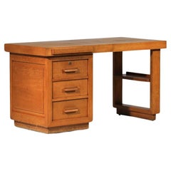 French modernist oak desk in the style of Guillerme and Chambron 