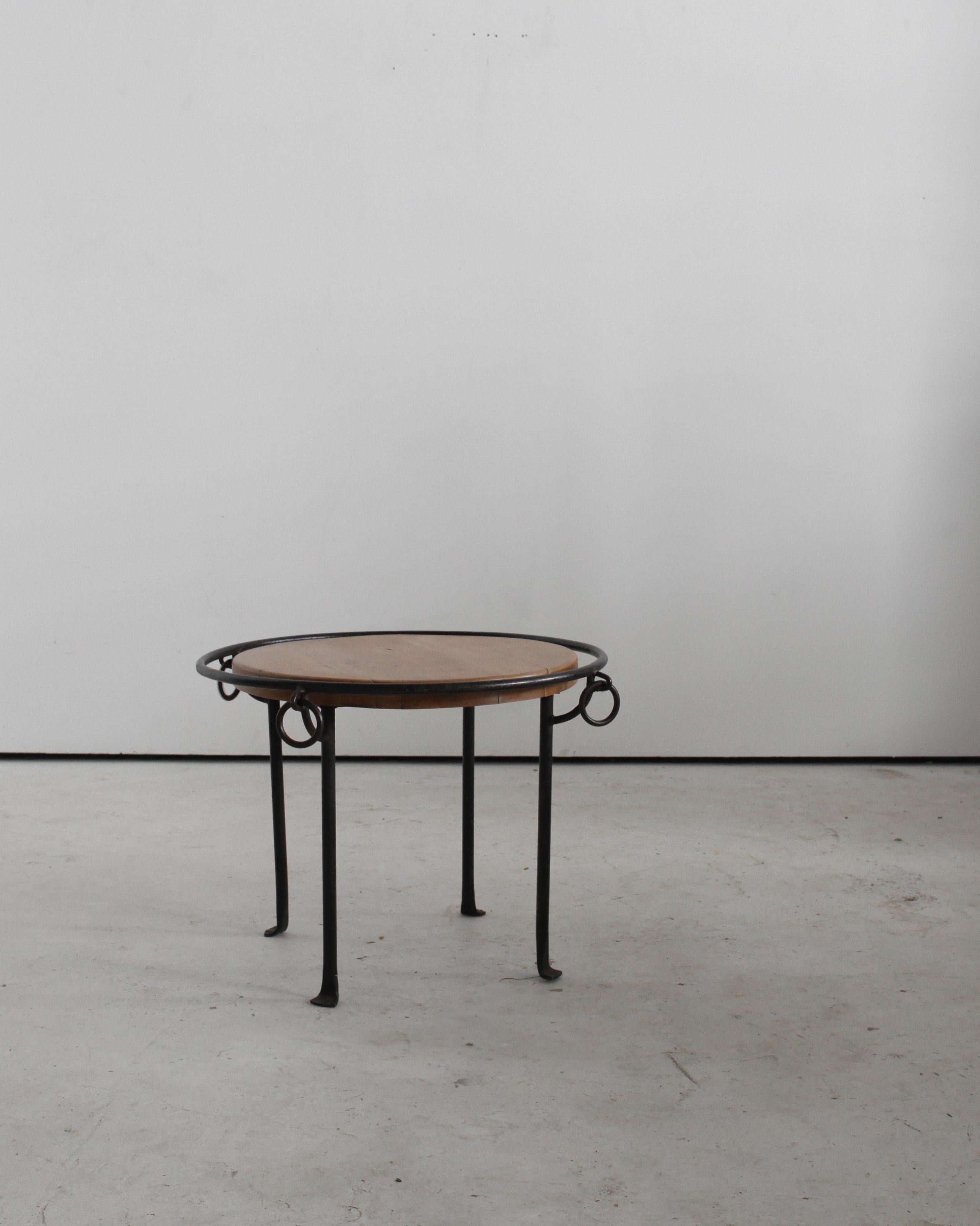 Mid-20th Century French Modernist Oak & Iron Coffee Table  For Sale