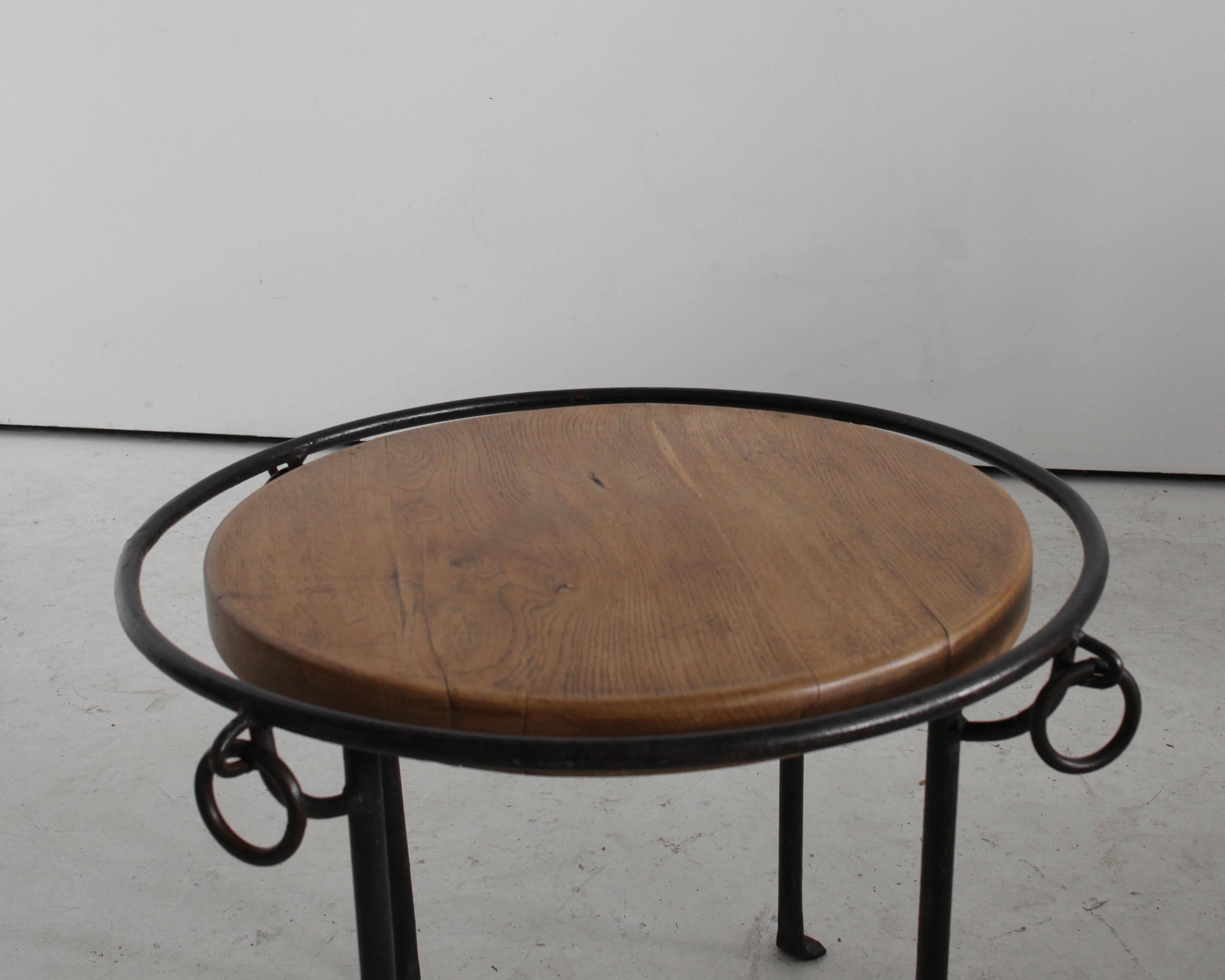 French Modernist Oak & Iron Coffee Table  For Sale 1