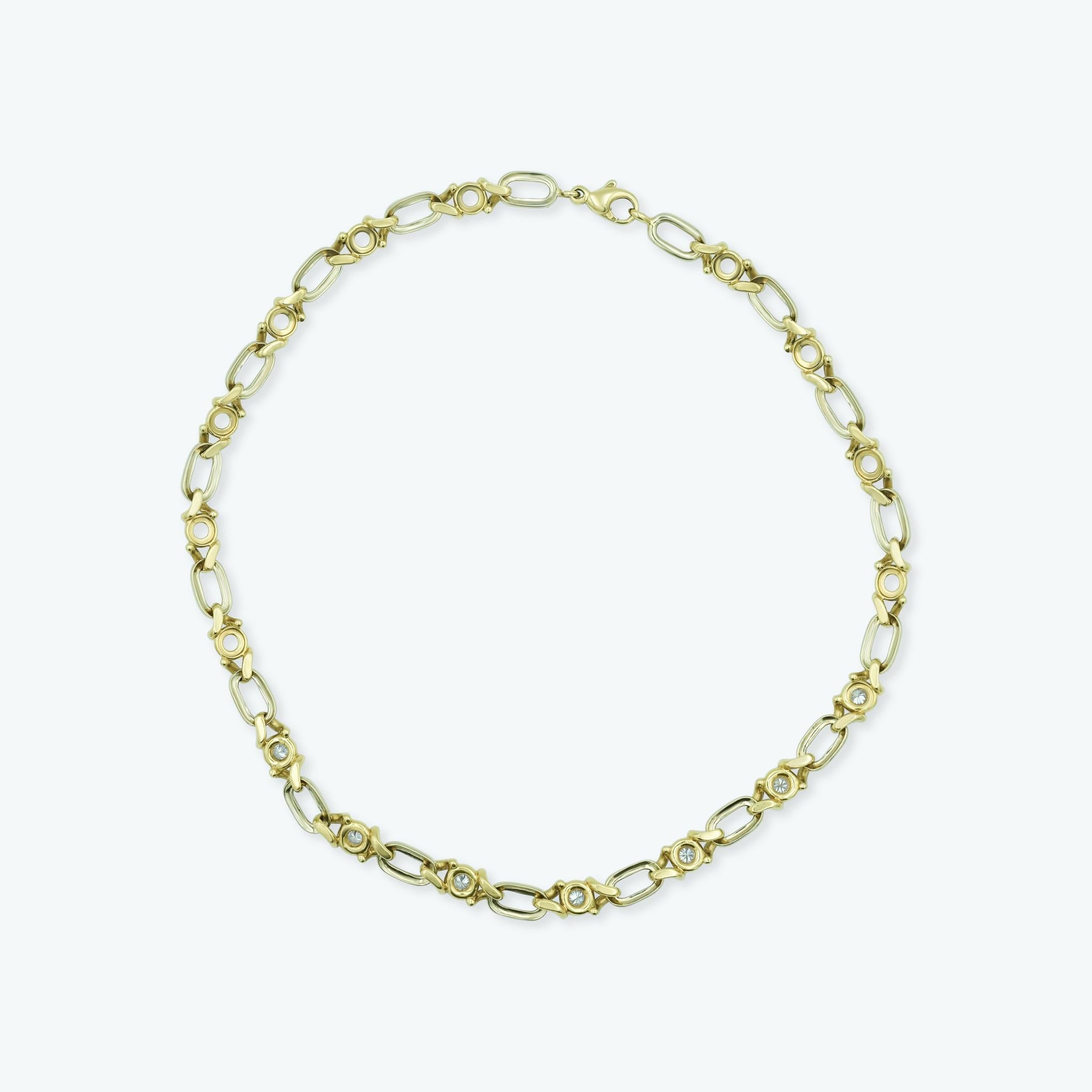 Round Cut Fred Paris Modernist Open Link Diamond Necklace 1.7ctw in 18k Yellow Gold