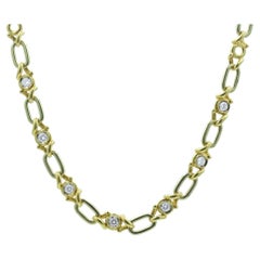 Fred Paris Modernist Open Link Diamond Necklace 1.7ctw in 18k Yellow Gold