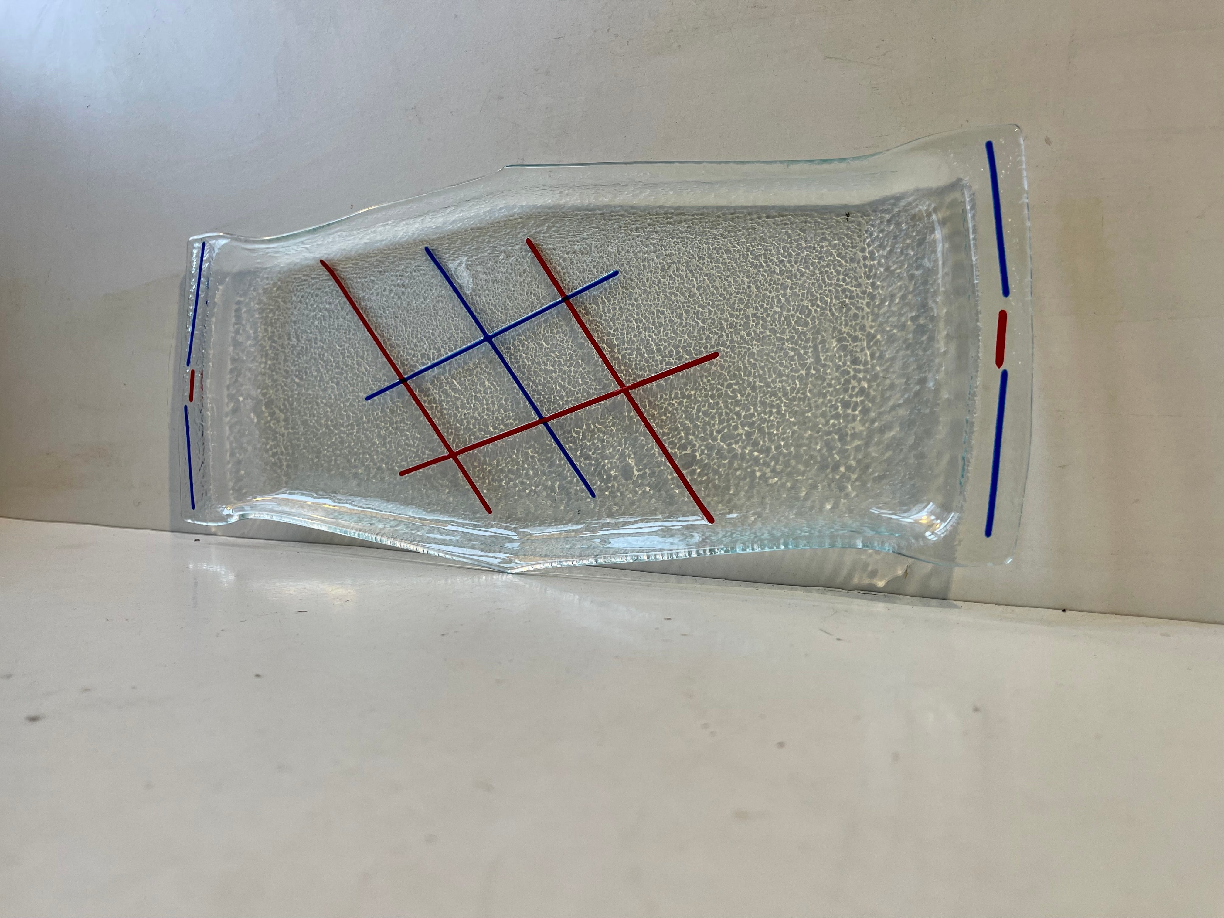 Danish French Modernist Perfume Glass & Enamel Tray in the style of Mondrian For Sale