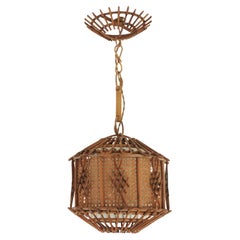 Lanterna a sospensione in rattan modernista francese con accenti cineseria
