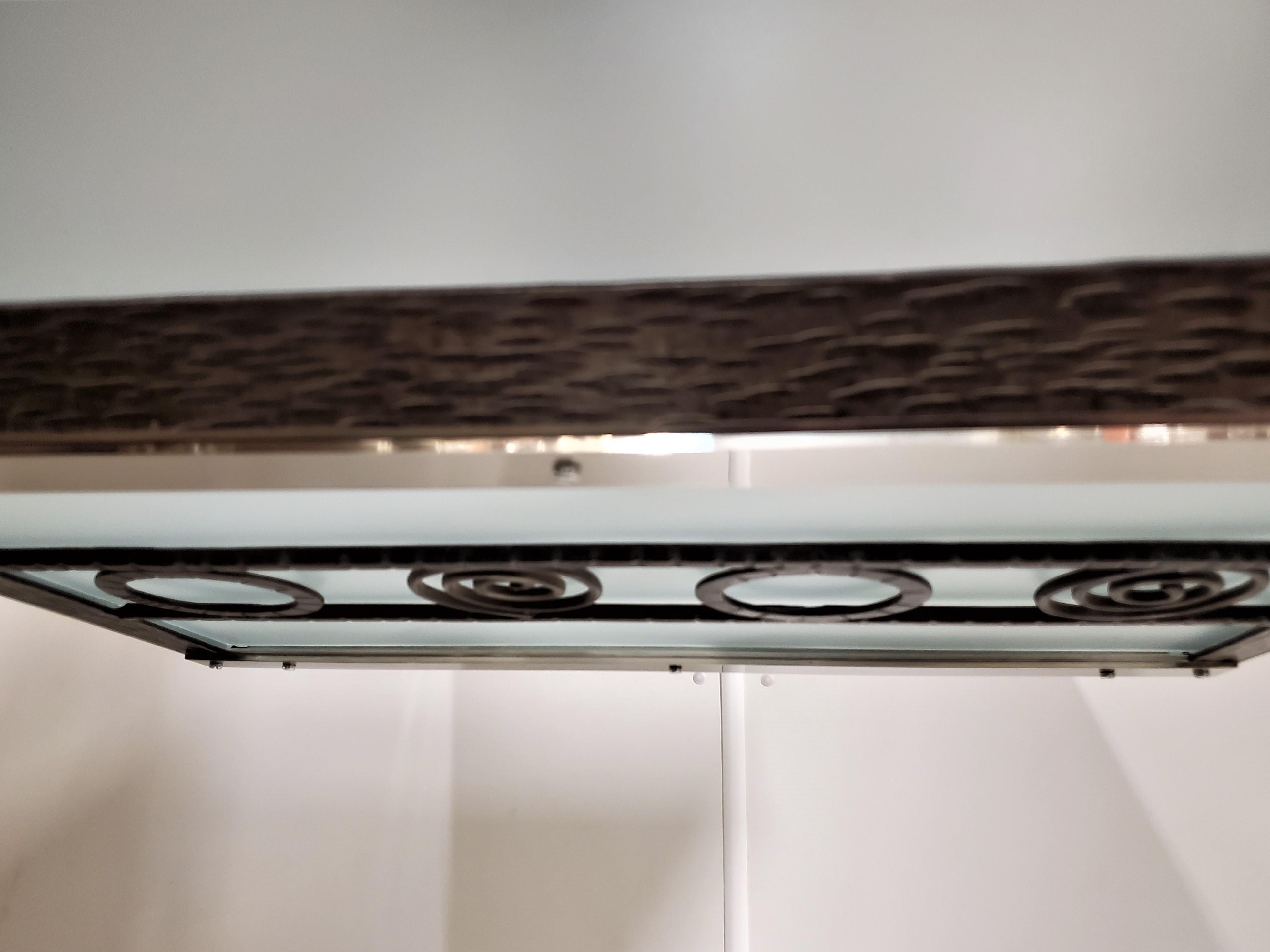 Lampadario francese modernista rettangolare in vetro e nichel in vendita 2