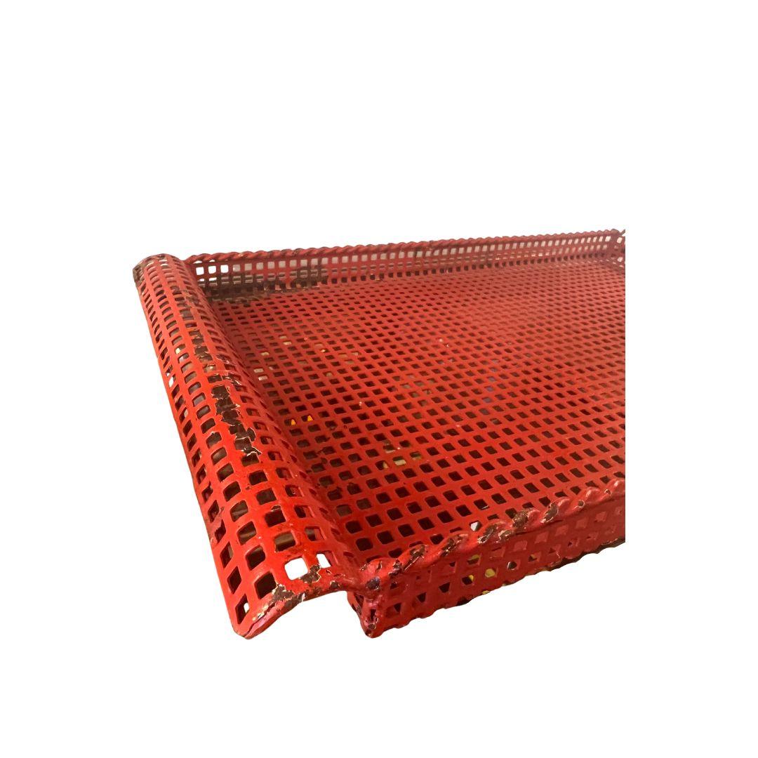 20th Century French Modernist Rigituelle Tray in Red Metal by Mathieu Matégot For Sale