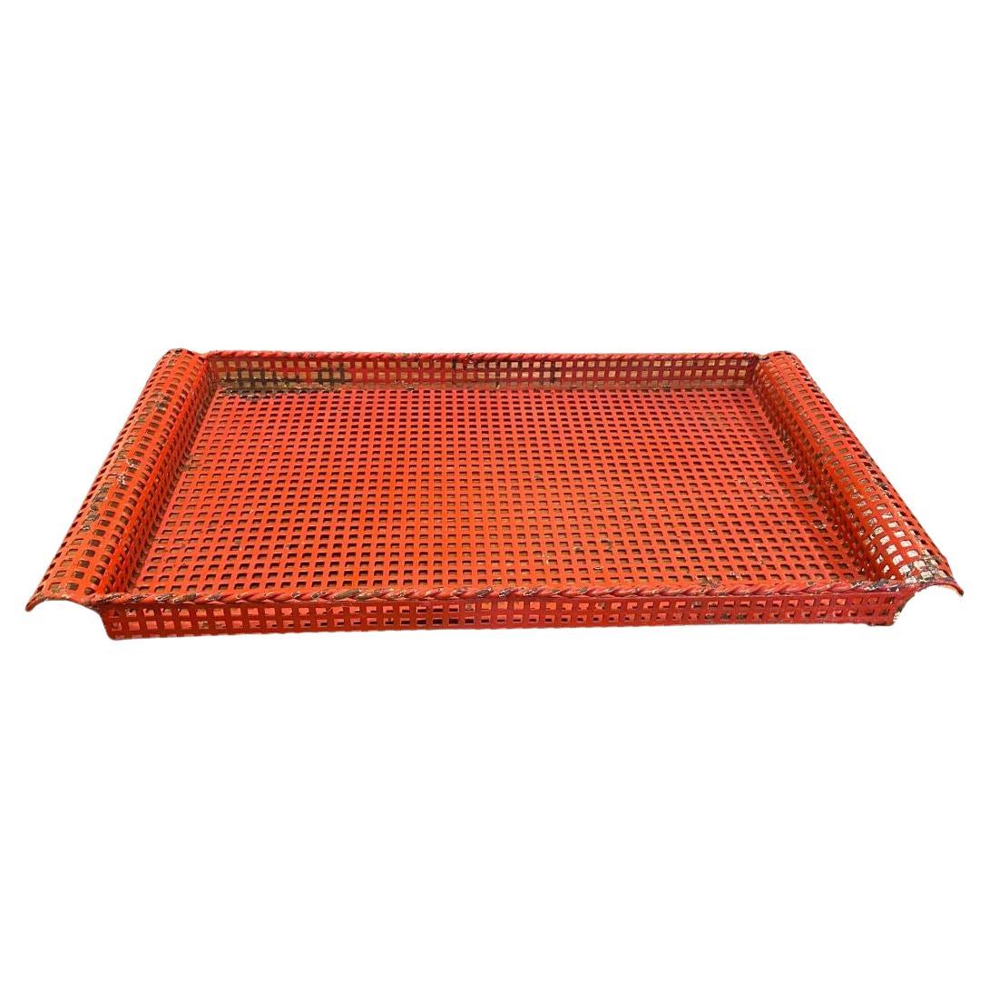 French Modernist Rigituelle Tray in Red Metal by Mathieu Matégot For Sale