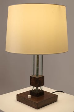 French Modernist Rosewood & Glass Table Lamp