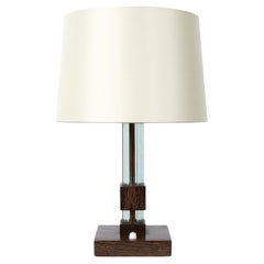 French Modernist Rosewood & Glass Table Lamp