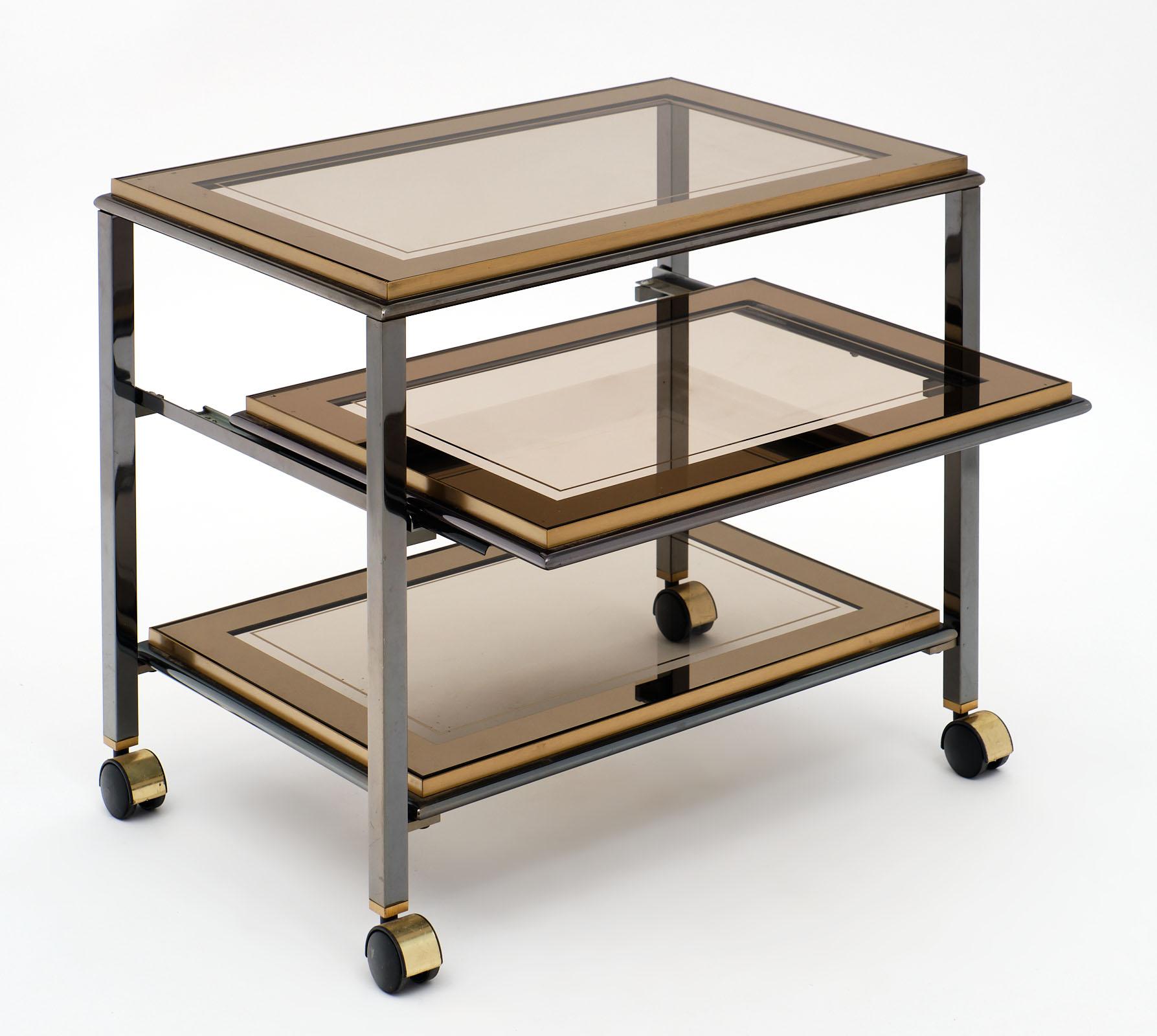 Brass French Modernist Side Table on Casters