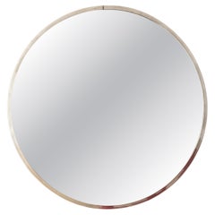 Antique French Modernist silvered metal small round mirror