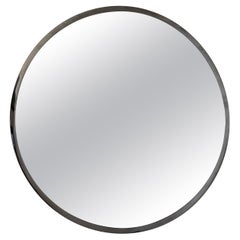 French Modernist silvered metal small round mirror