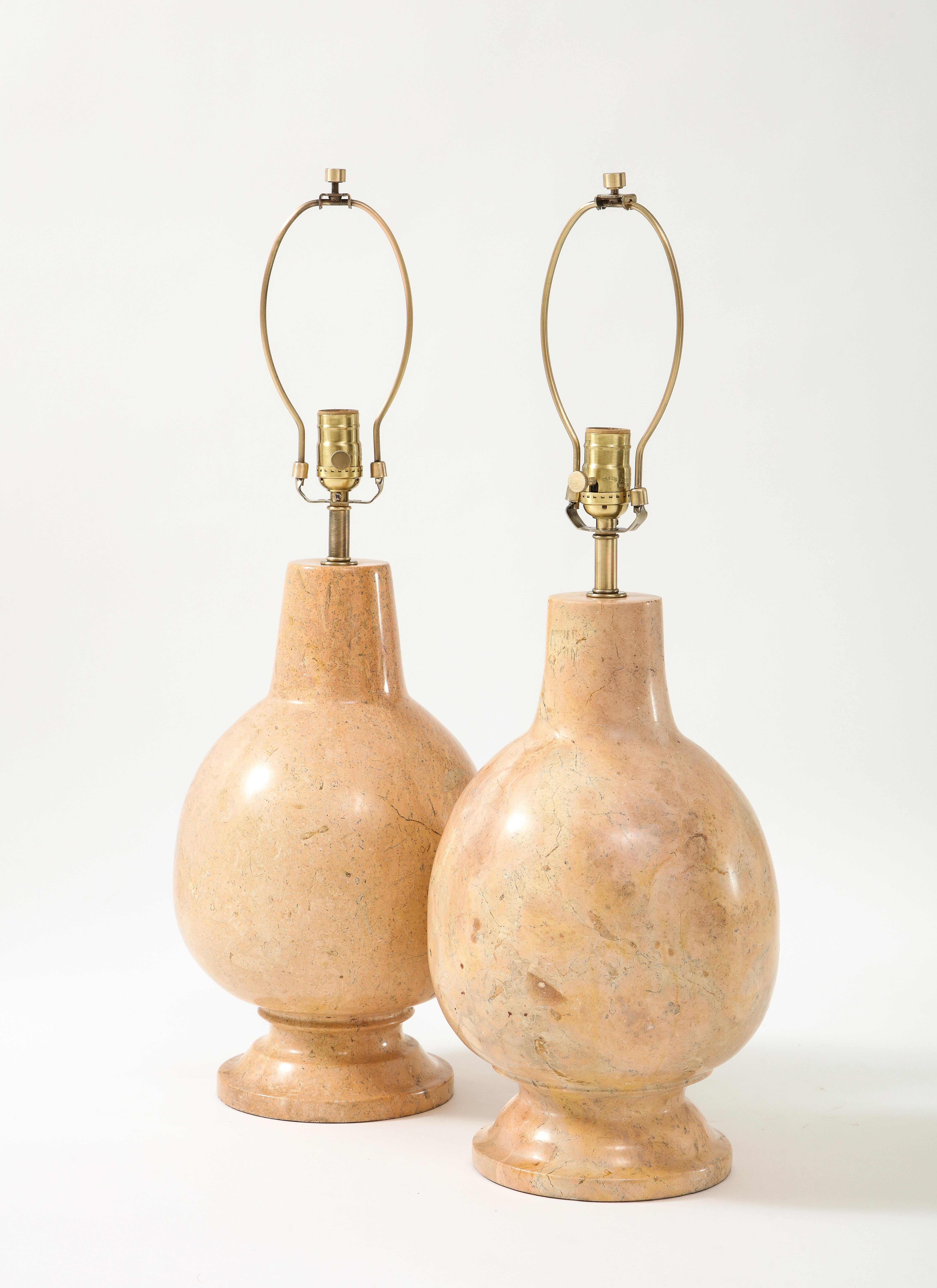 Mid-Century Modern French Modernist Solid Beige Marble Lamps For Sale