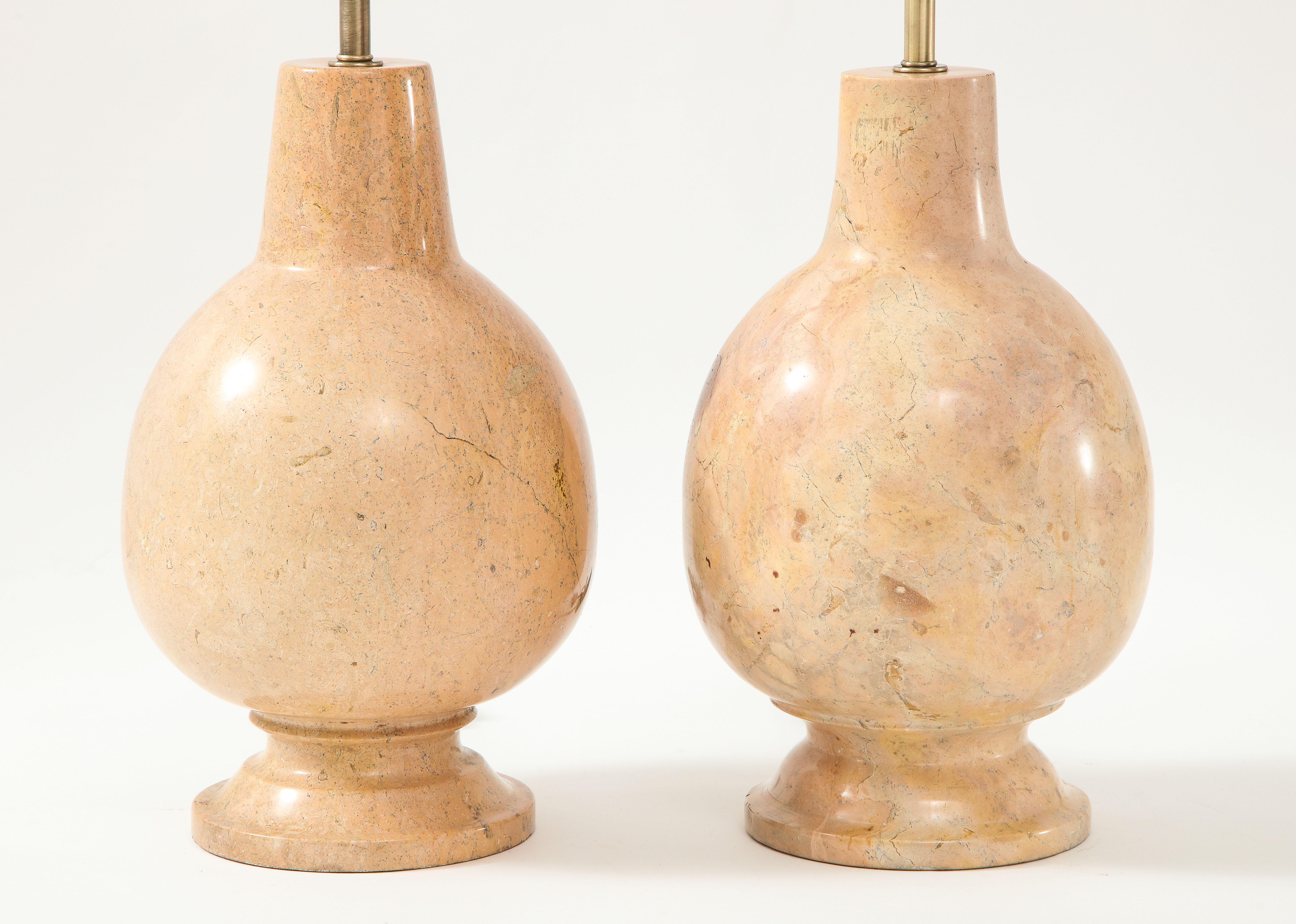 Hand-Crafted French Modernist Solid Beige Marble Lamps For Sale