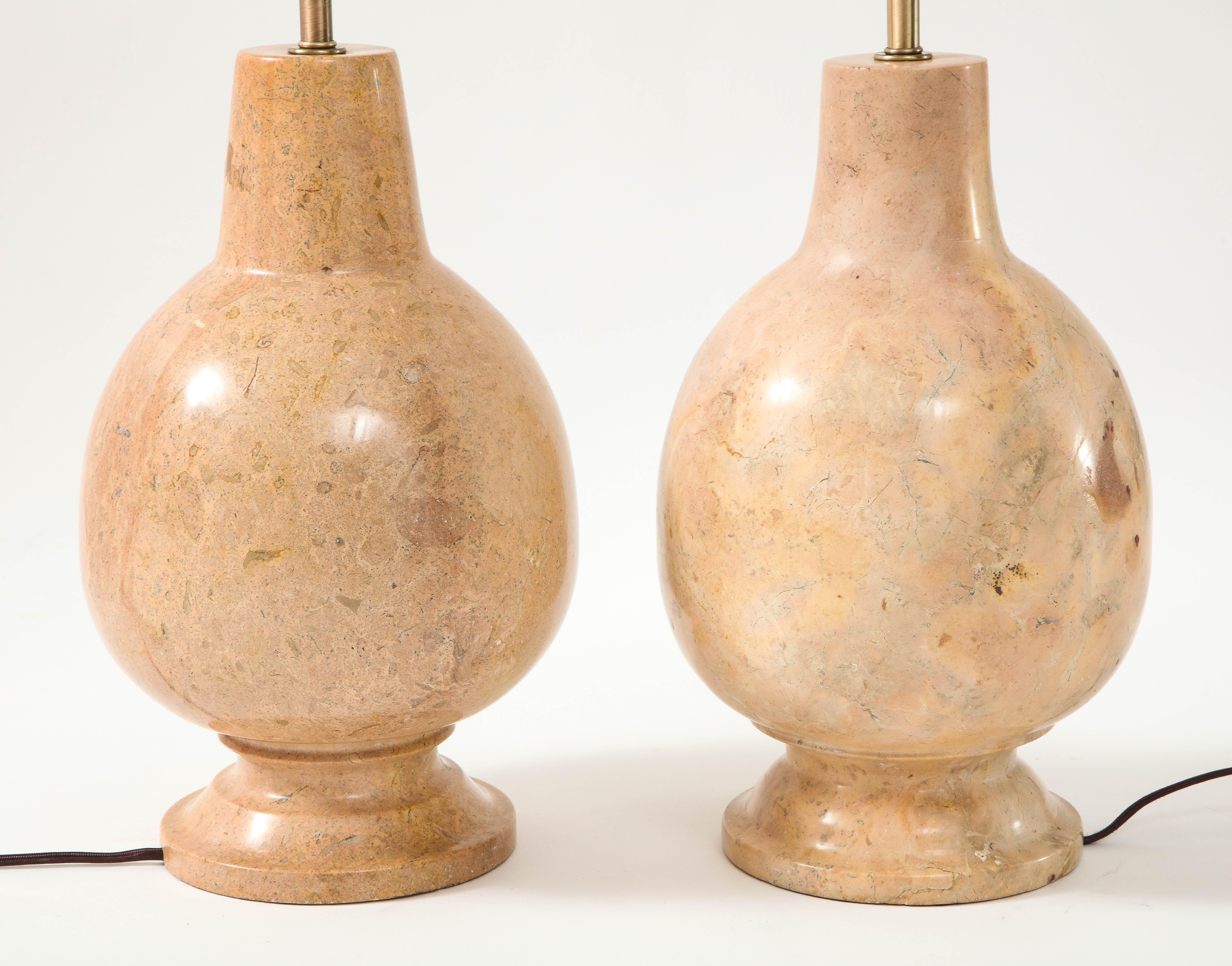 French Modernist Solid Beige Marble Lamps In Good Condition For Sale In New York, NY