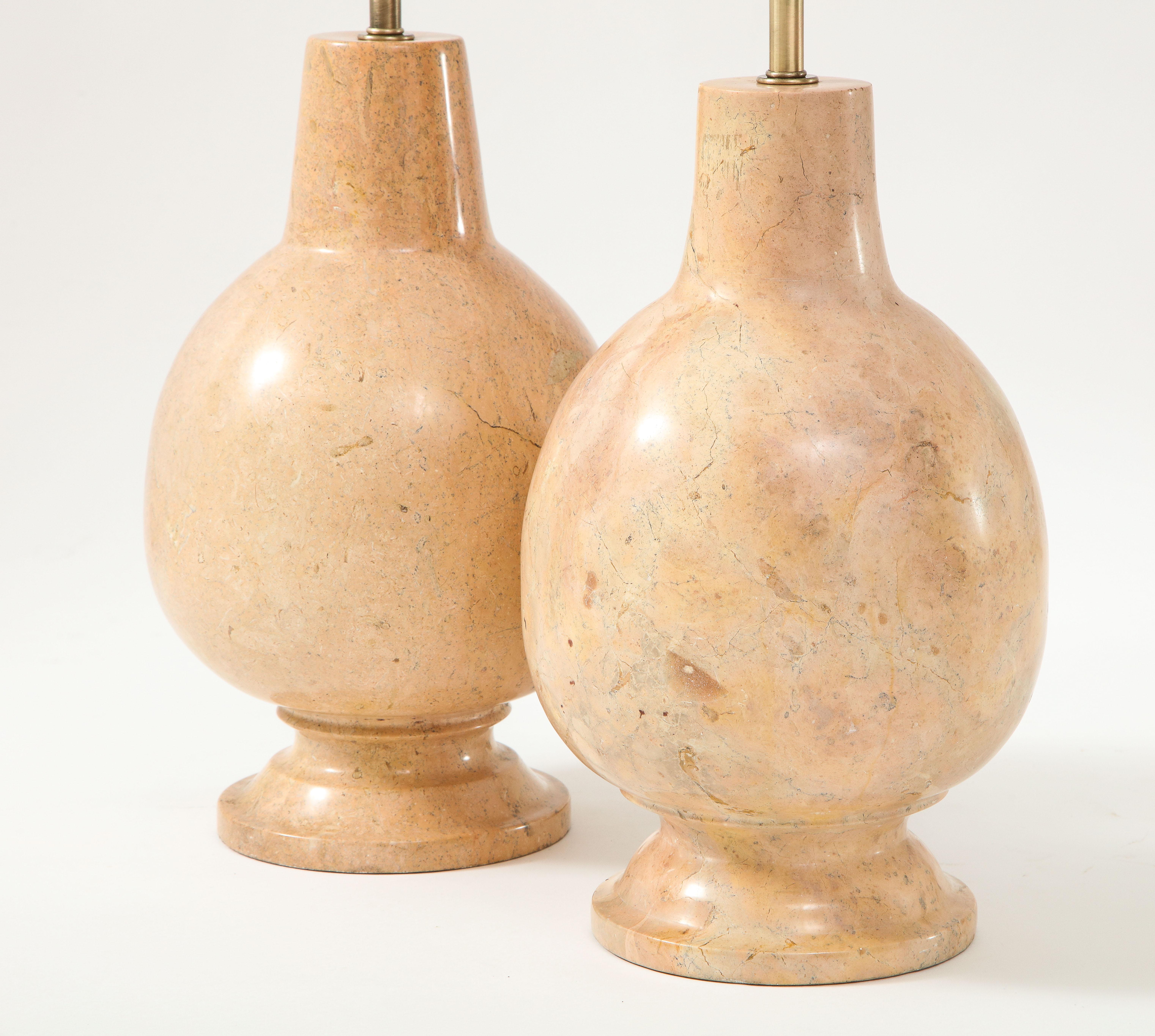 20th Century French Modernist Solid Beige Marble Lamps For Sale