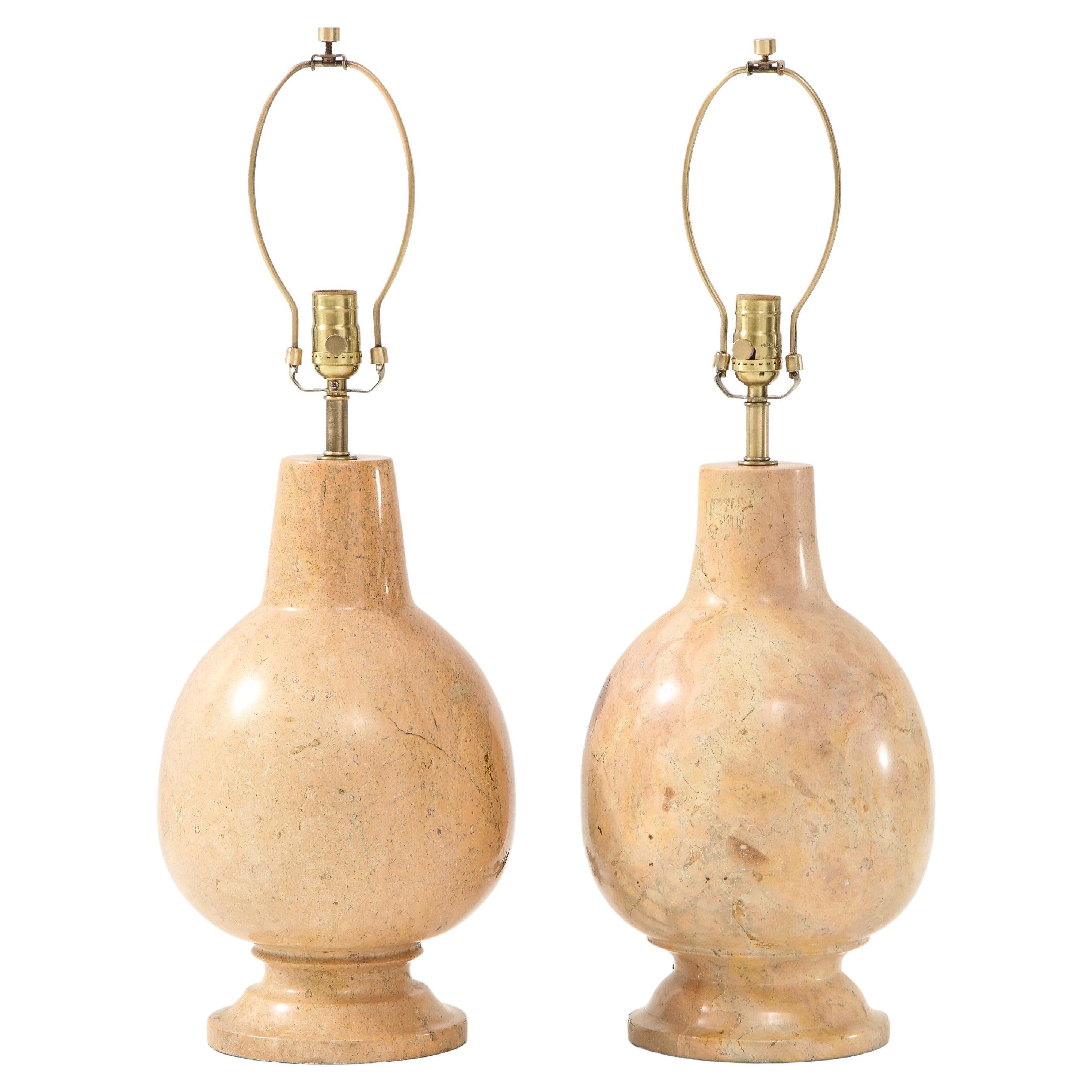 French Modernist Solid Beige Marble Lamps For Sale