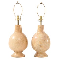 French Modernist Solid Beige Marble Lamps