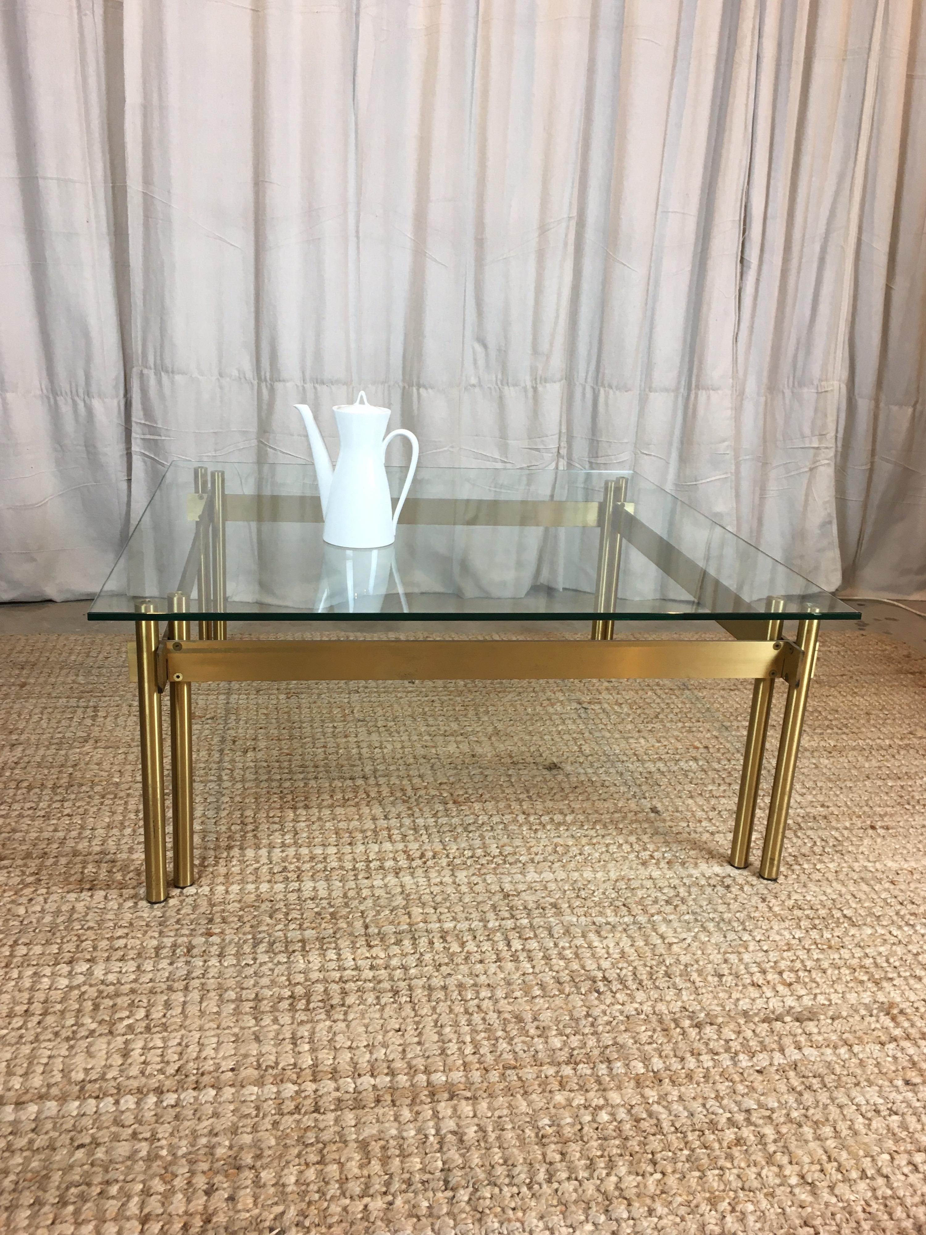 French Modernist Solid Brass and Glass Coffee Table, 1970s 5