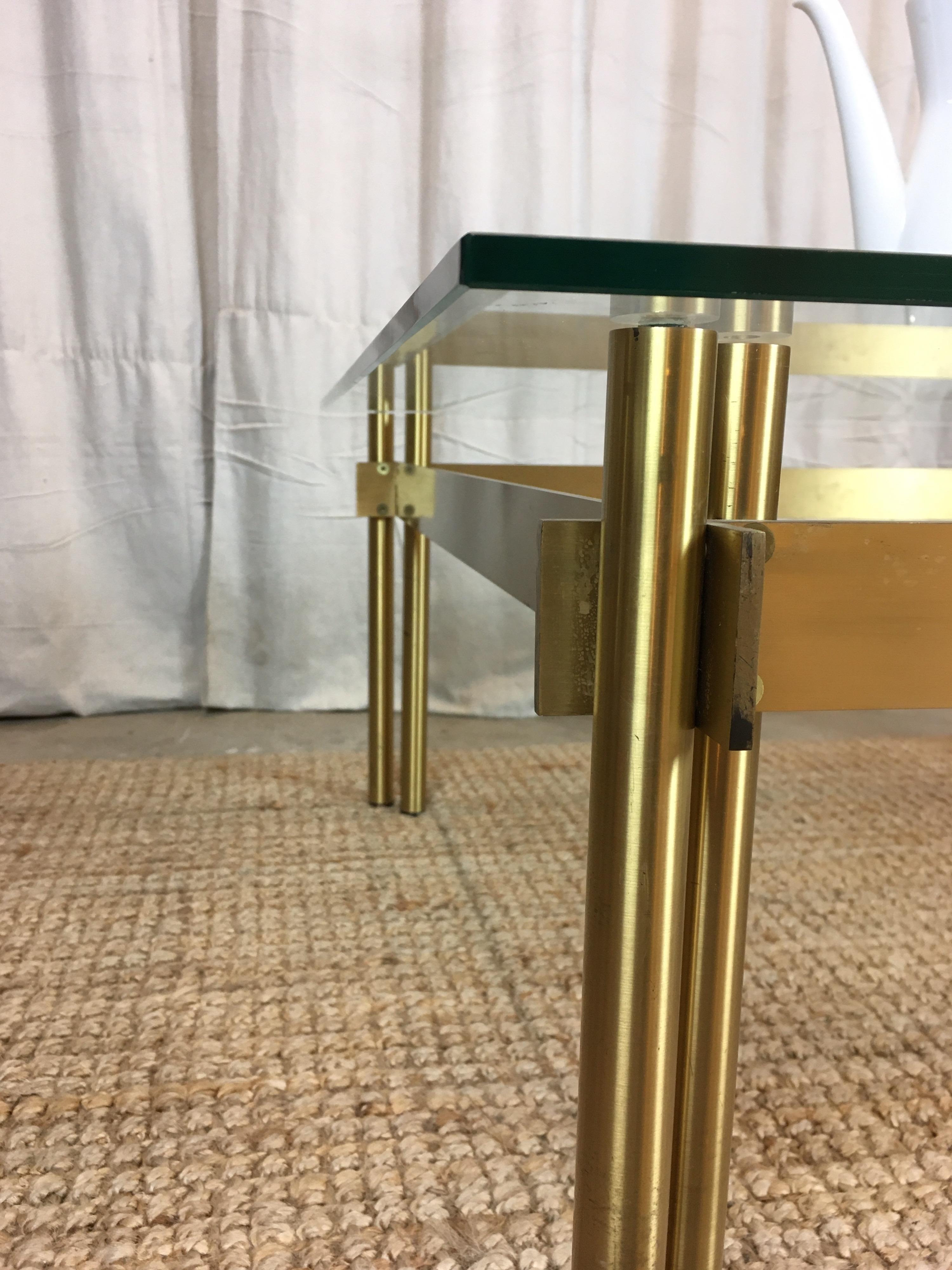 French Modernist Solid Brass and Glass Coffee Table, 1970s 7