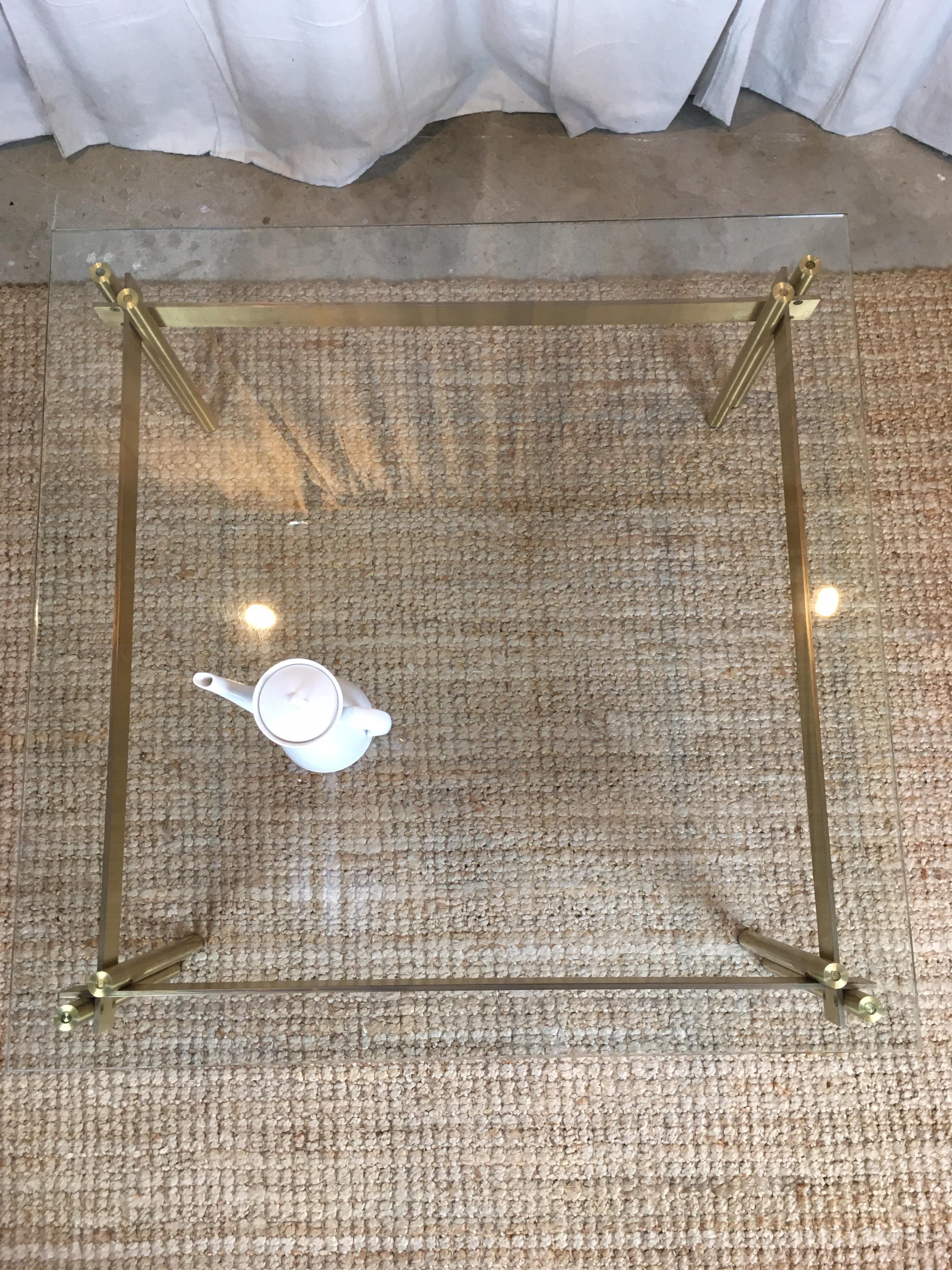 French Modernist Solid Brass and Glass Coffee Table, 1970s 8