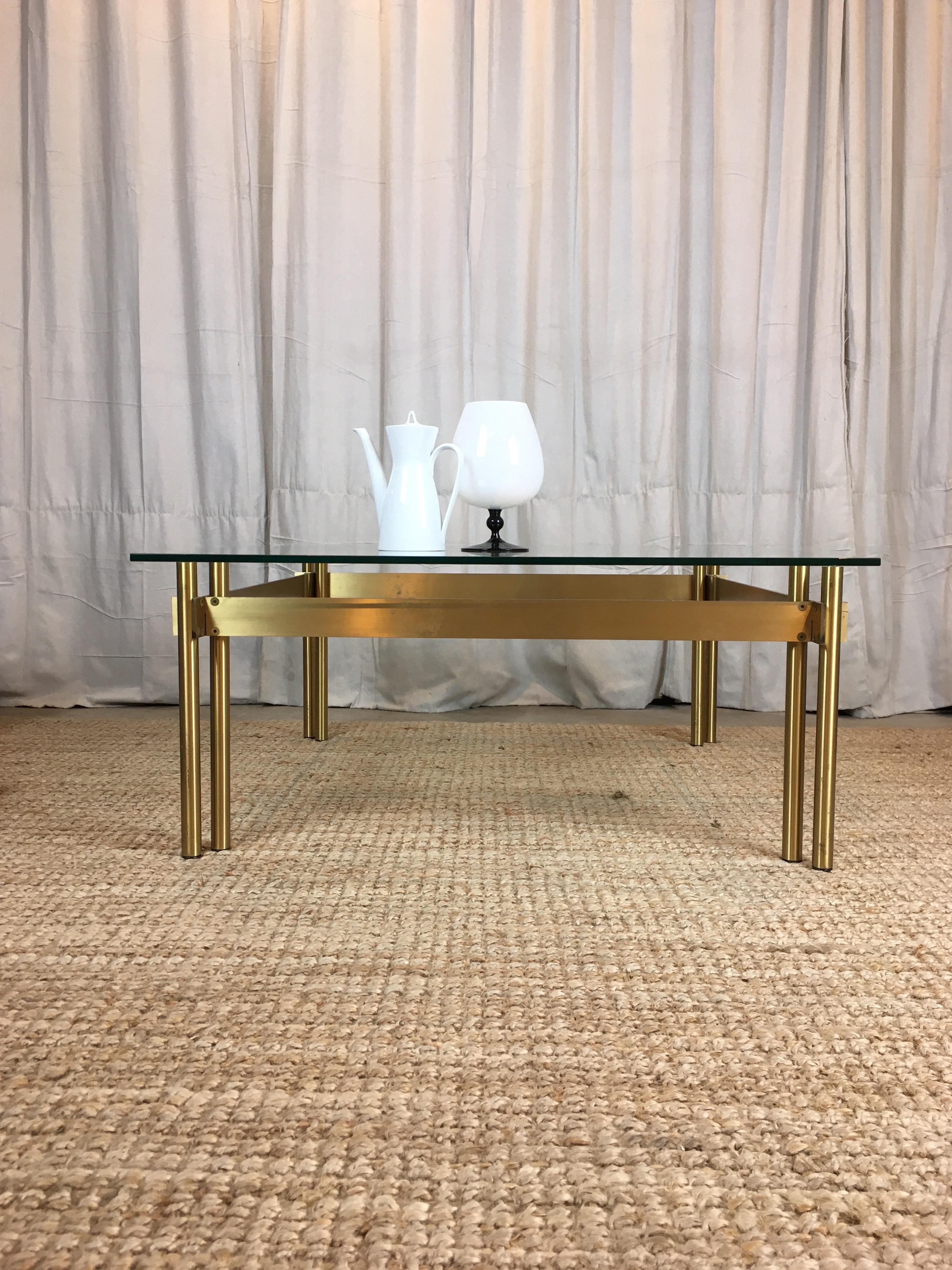 French Modernist Solid Brass and Glass Coffee Table, 1970s 9