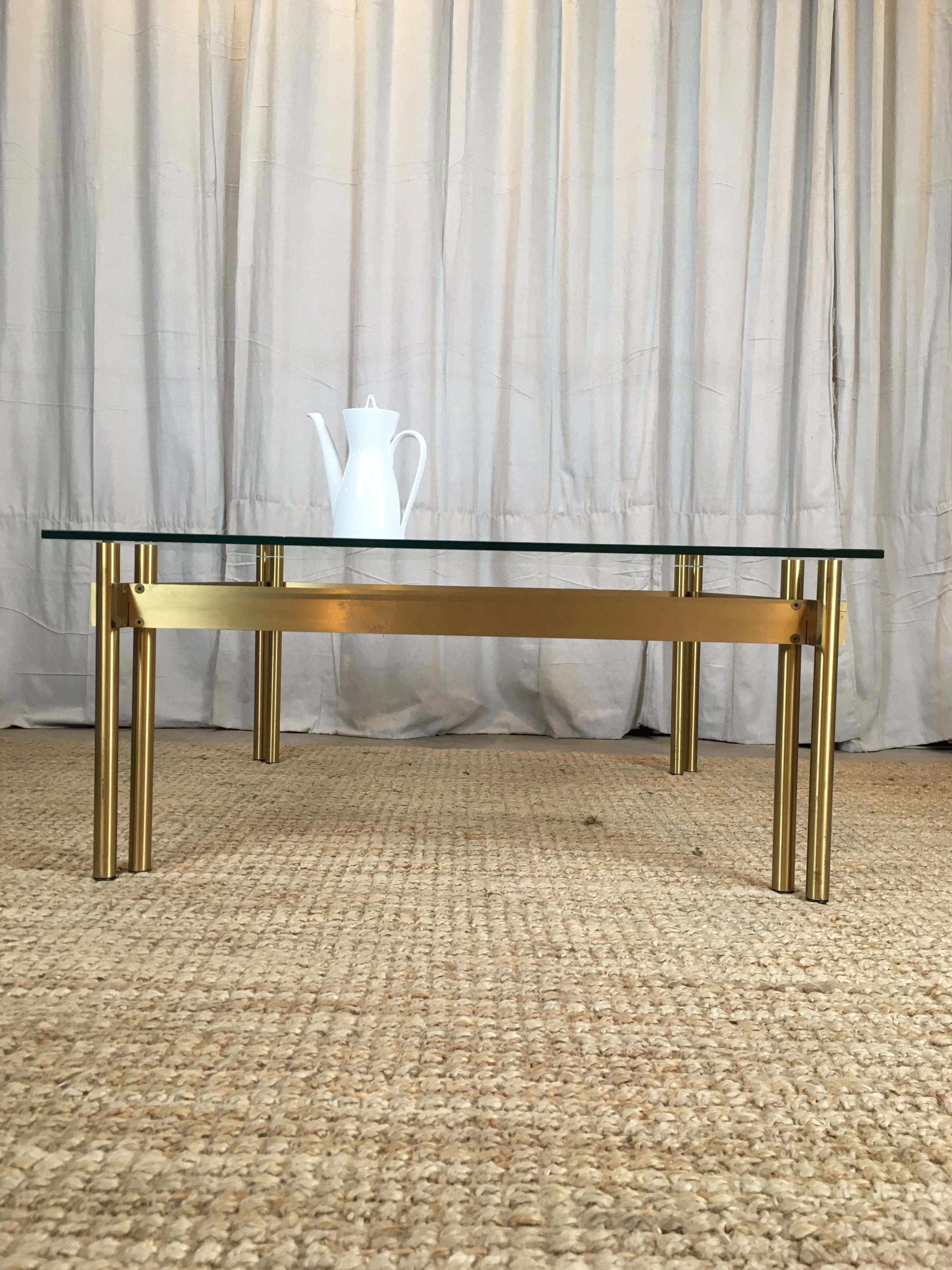 French Modernist Solid Brass and Glass Coffee Table, 1970s 10
