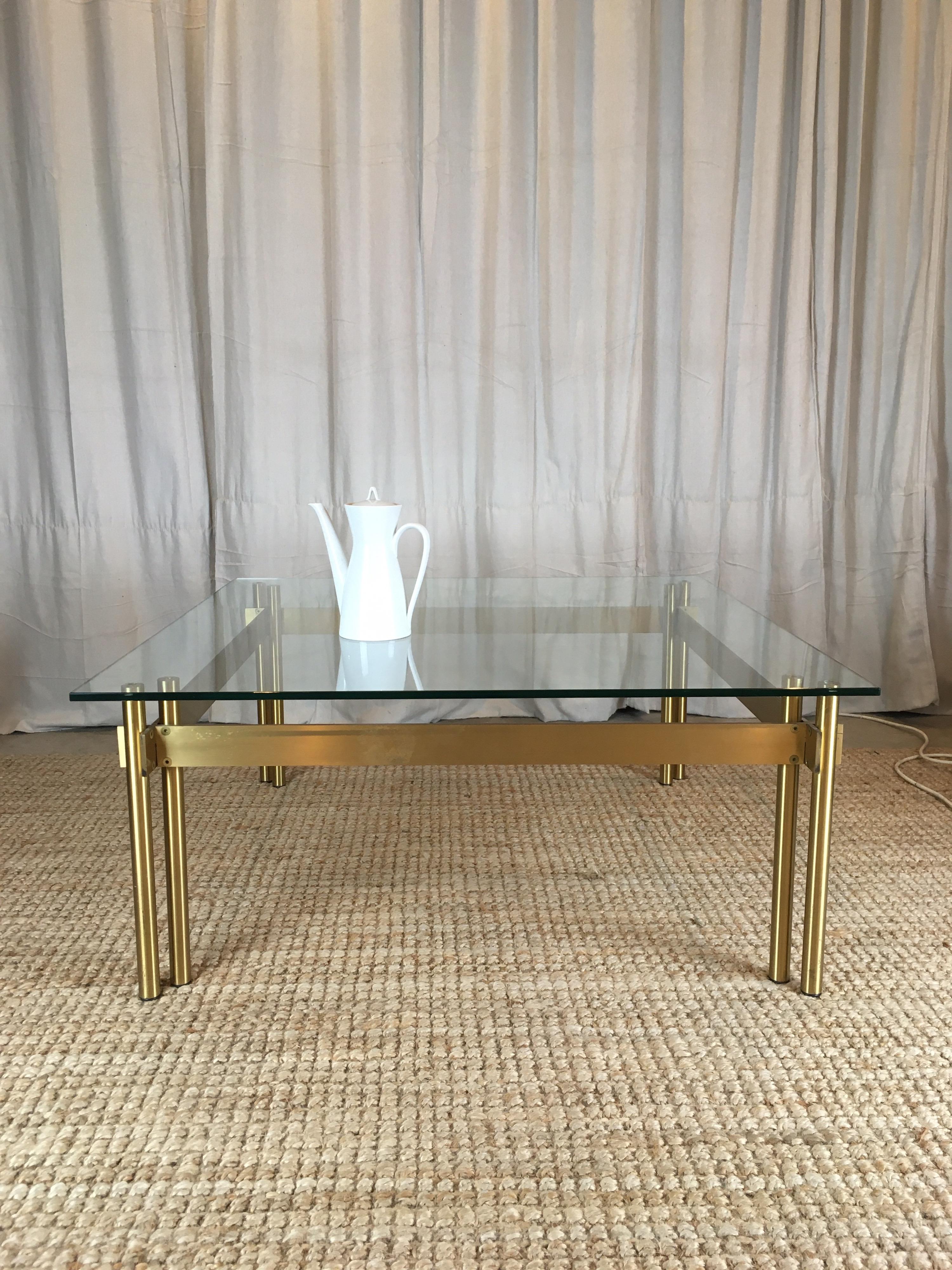 Late 20th Century French Modernist Solid Brass and Glass Coffee Table, 1970s