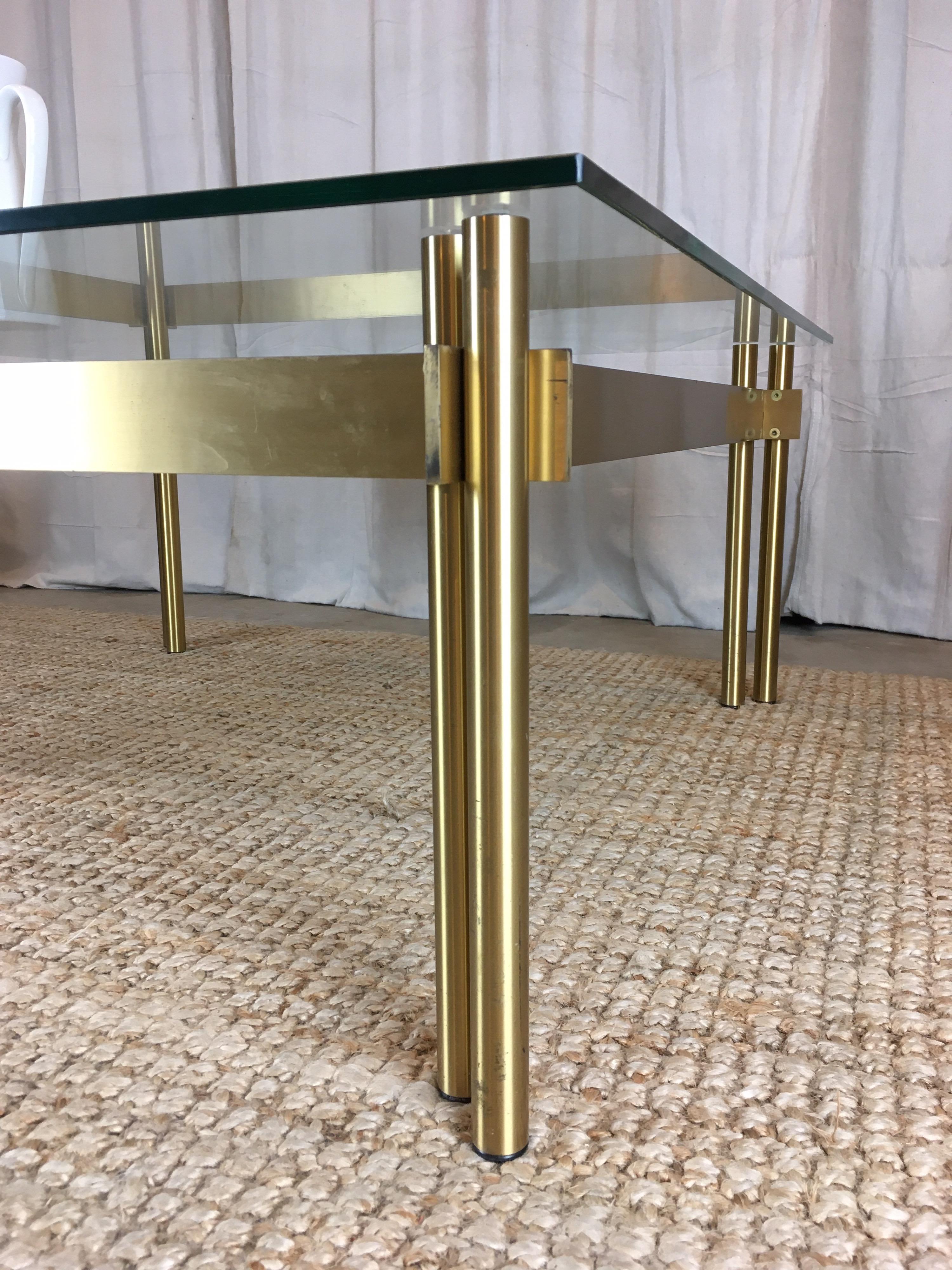 French Modernist Solid Brass and Glass Coffee Table, 1970s 2