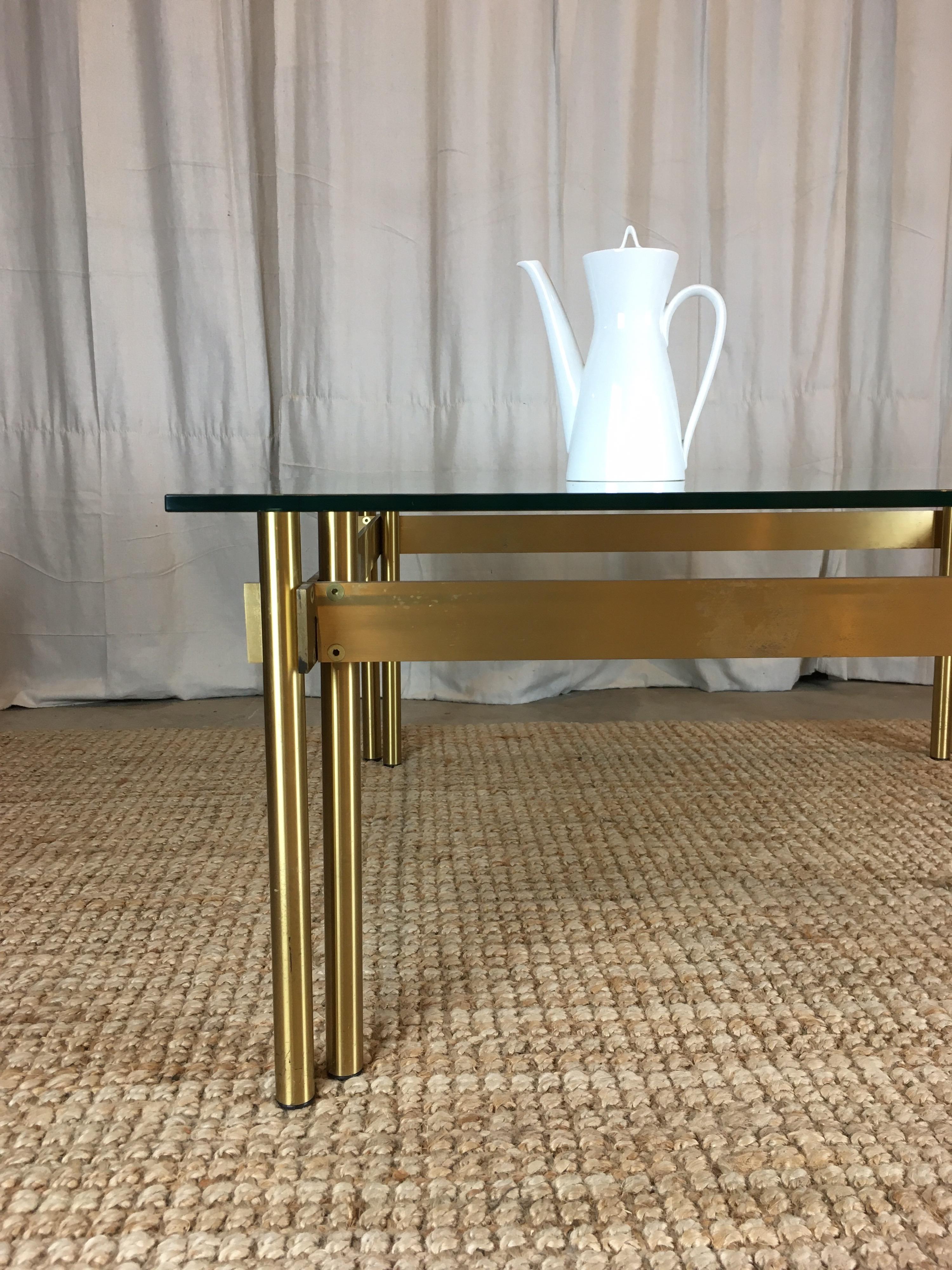 French Modernist Solid Brass and Glass Coffee Table, 1970s 3