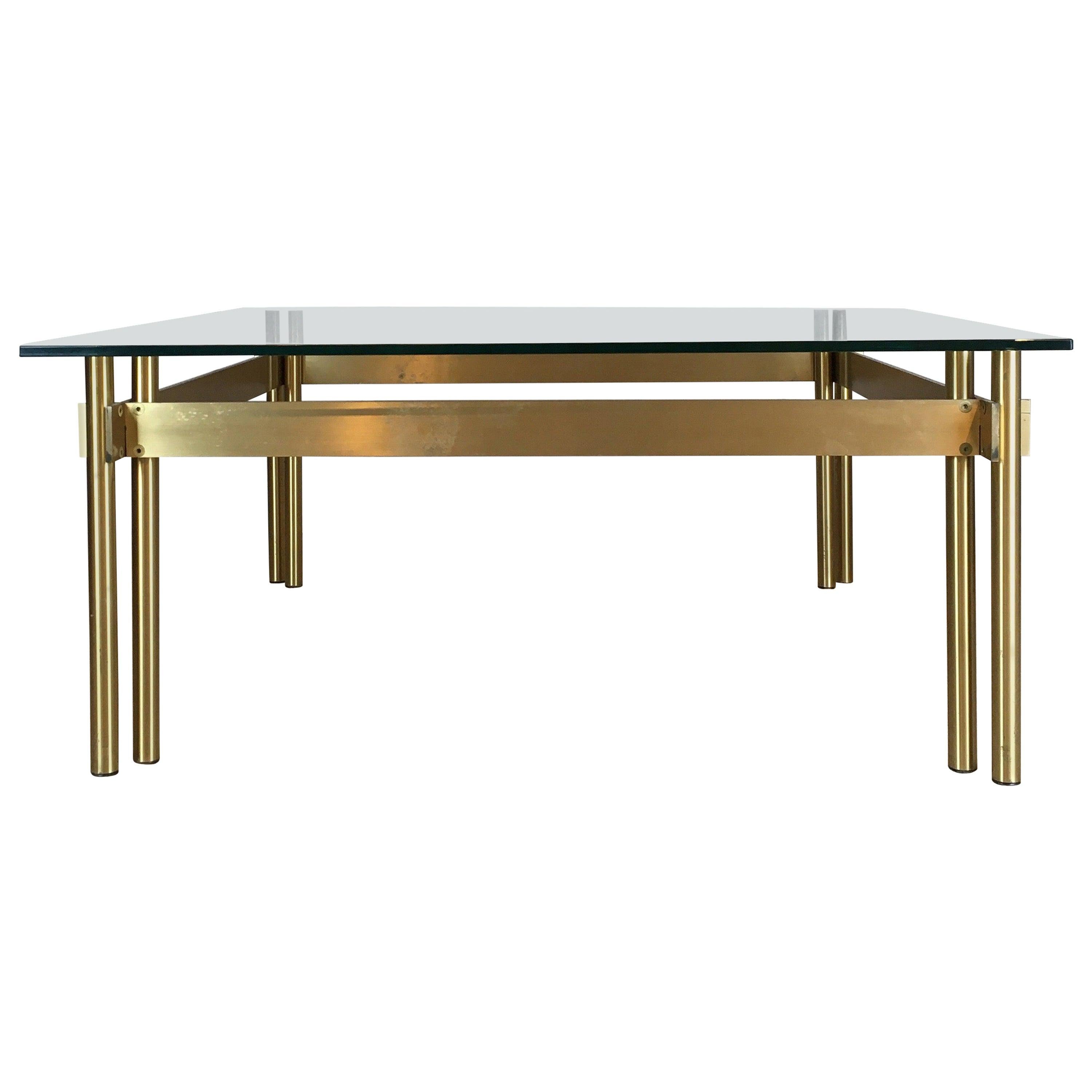 French Modernist Solid Brass and Glass Coffee Table, 1970s