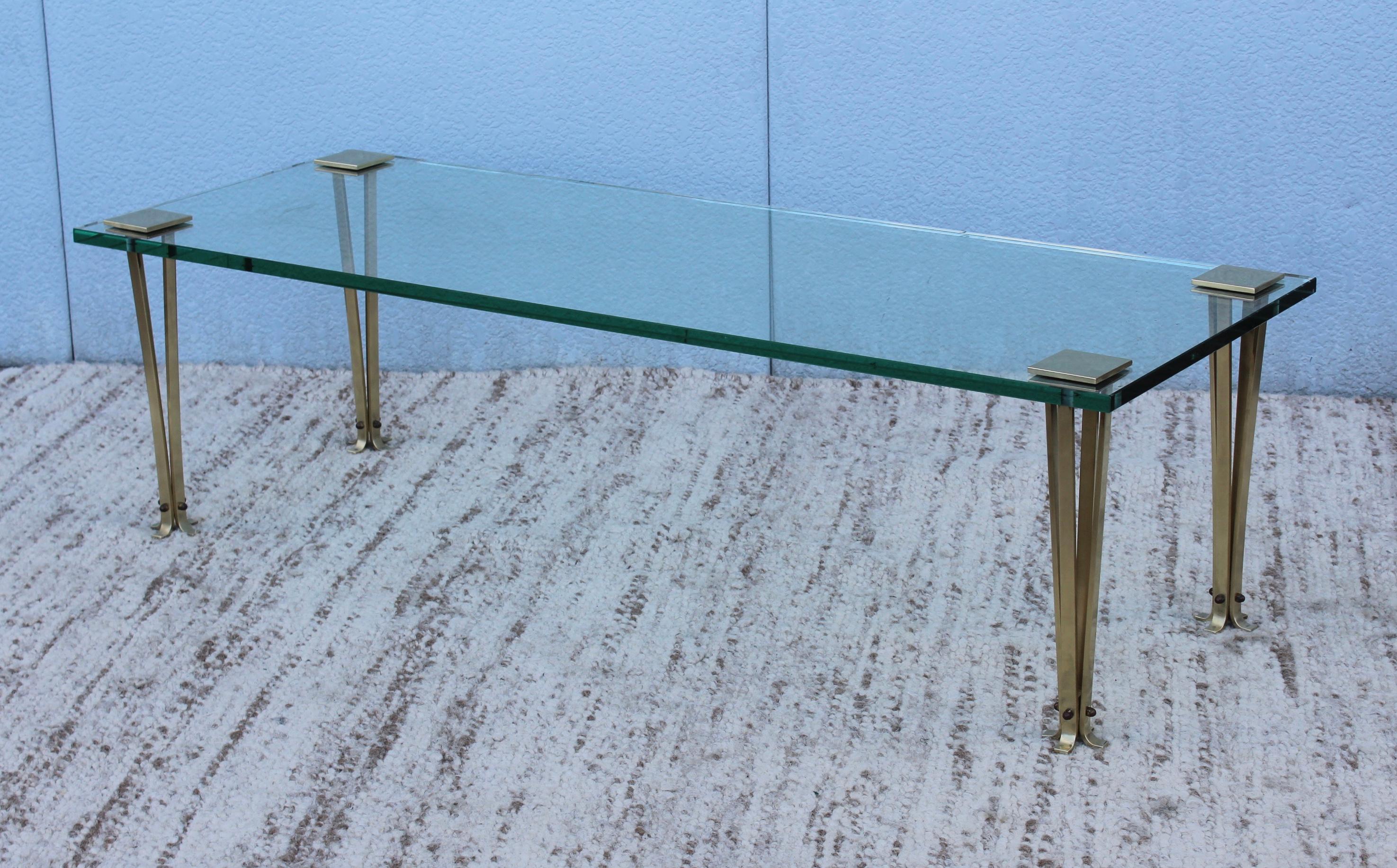 Mid-Century Modern French Modernist Solid Brass and Glass Coffee Table
