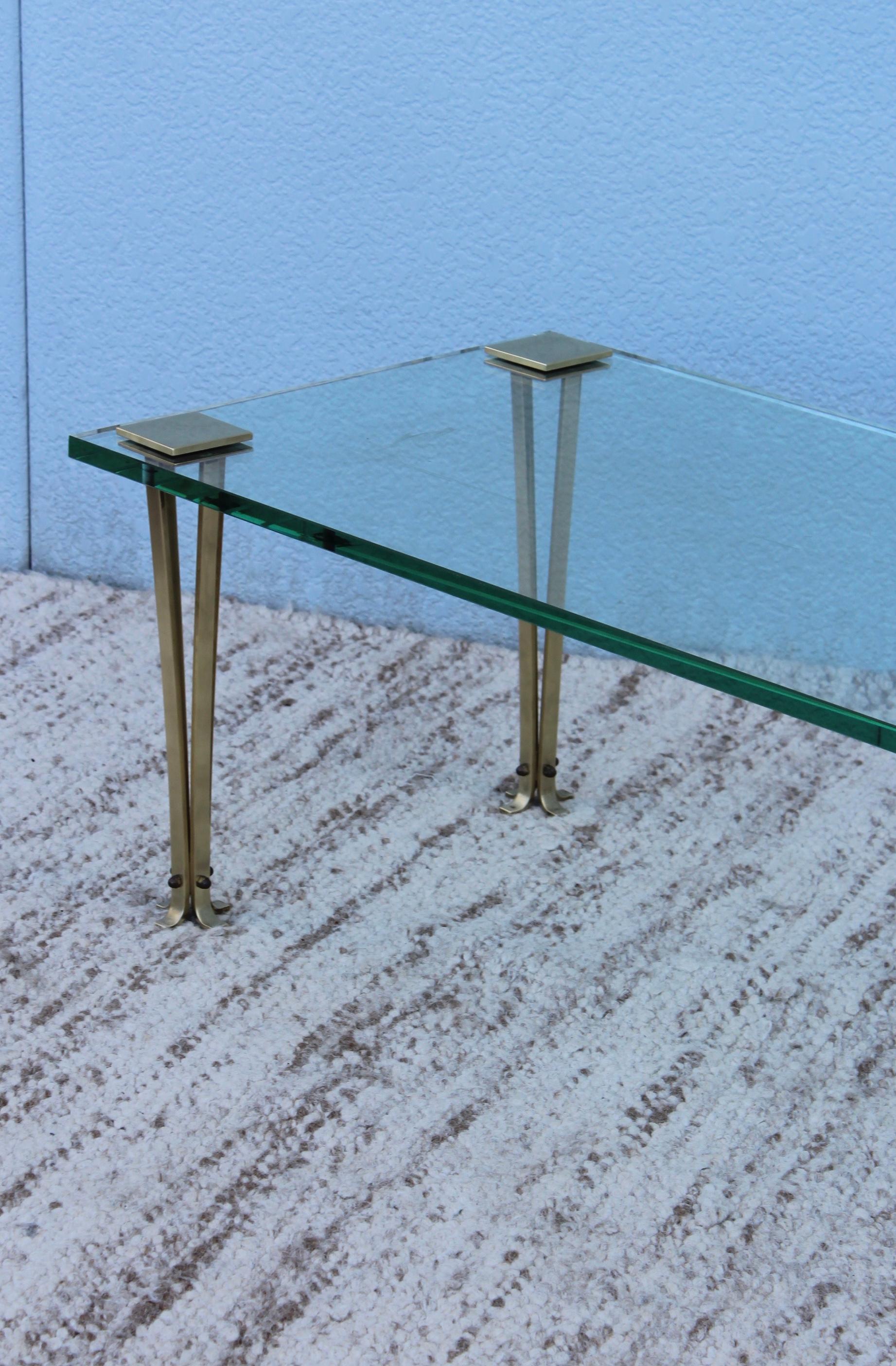 20th Century French Modernist Solid Brass and Glass Coffee Table