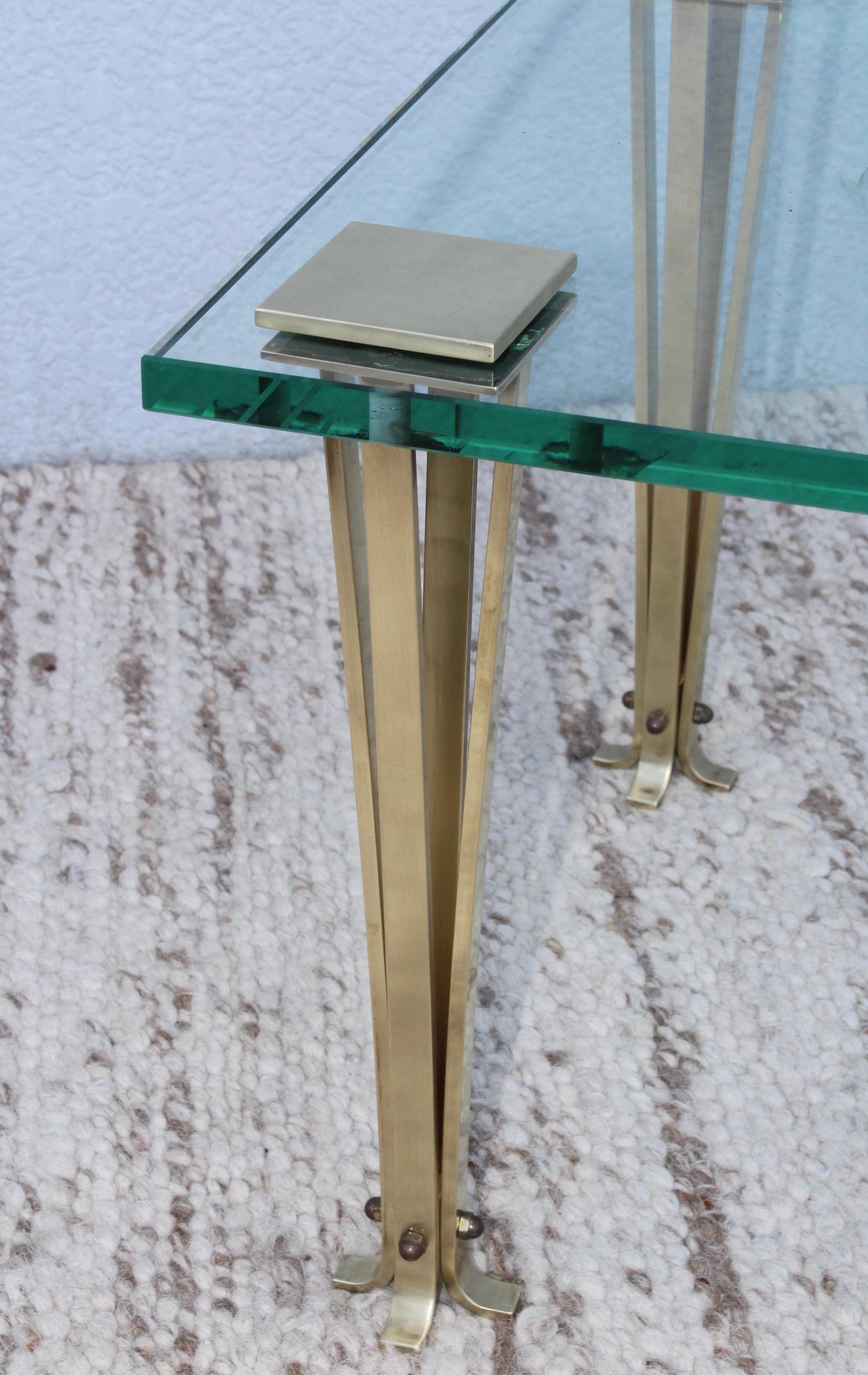 French Modernist Solid Brass and Glass Coffee Table 1