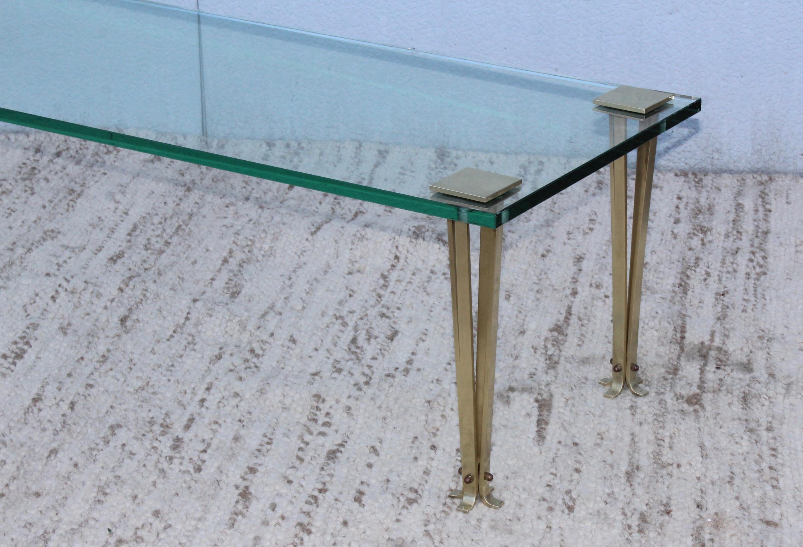 French Modernist Solid Brass and Glass Coffee Table 2