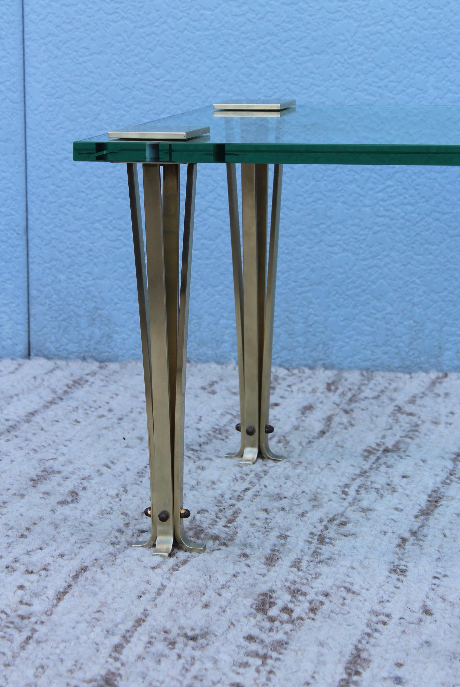 French Modernist Solid Brass and Glass Coffee Table 3
