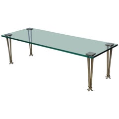 French Modernist Solid Brass and Glass Coffee Table