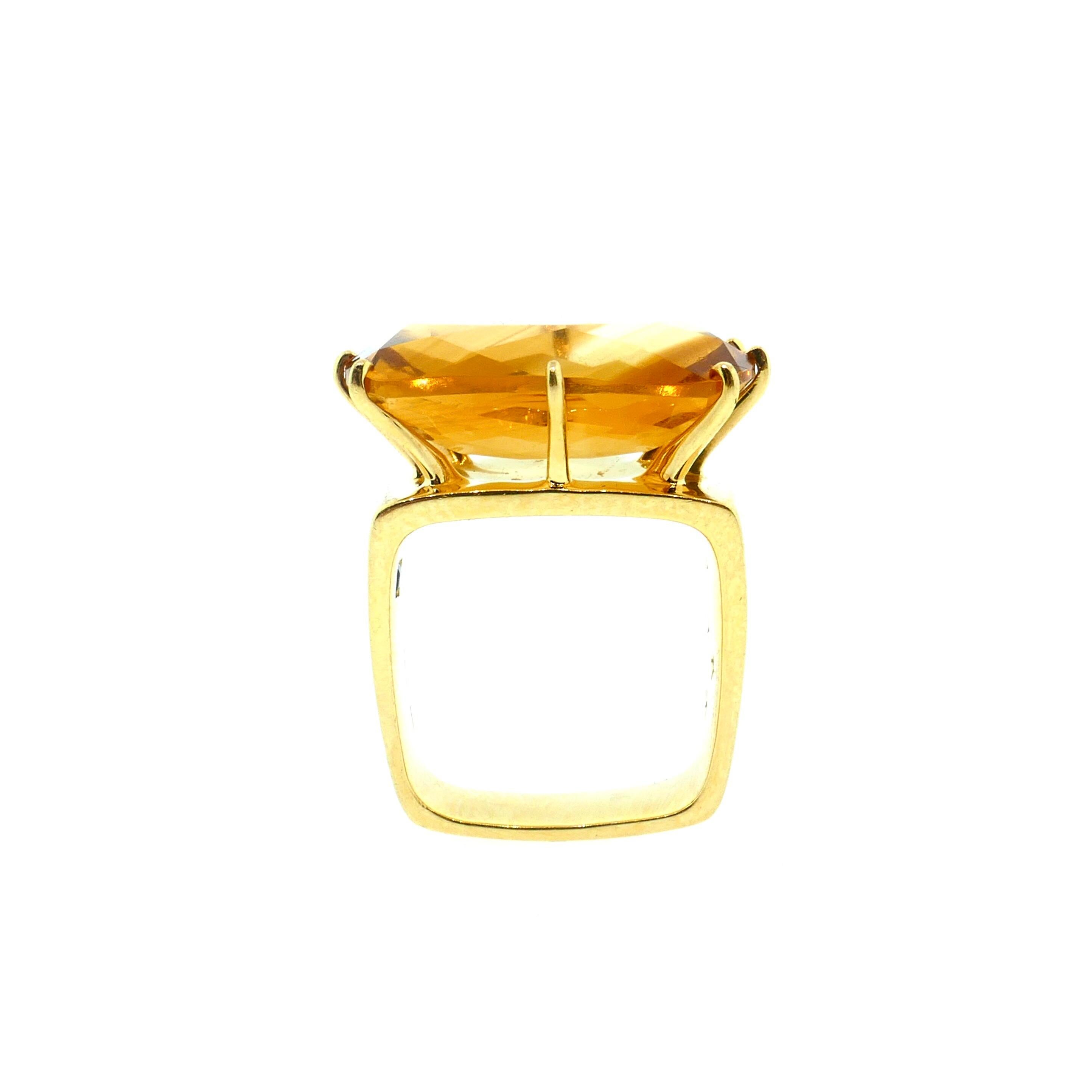 French Modernist Square Shape Yellow Gold, Diamond and Citrine Ring 6