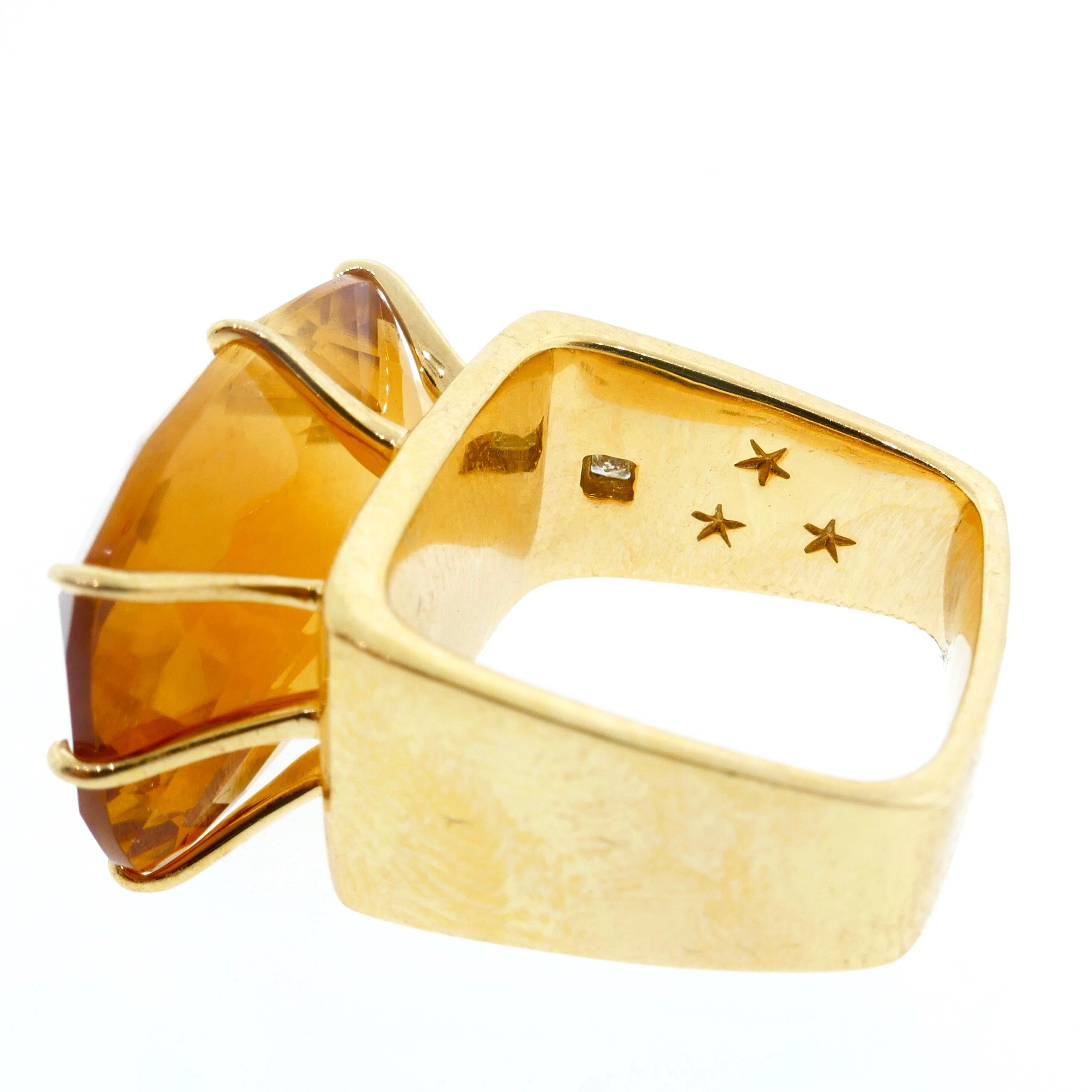 French Modernist Square Shape Yellow Gold, Diamond and Citrine Ring 7