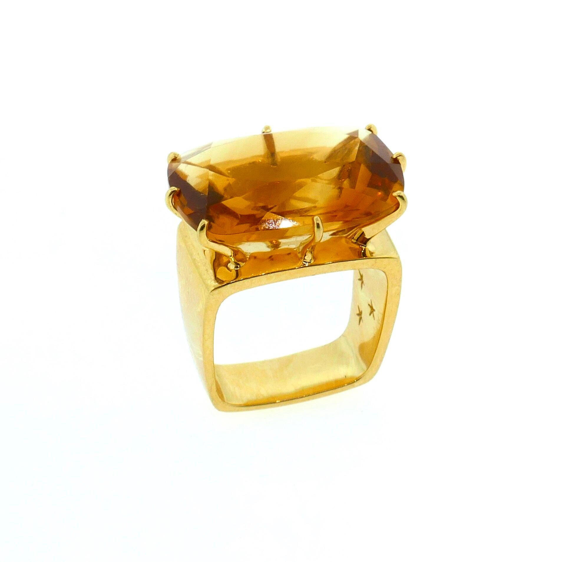 French Modernist Square Shape Yellow Gold, Diamond and Citrine Ring 1